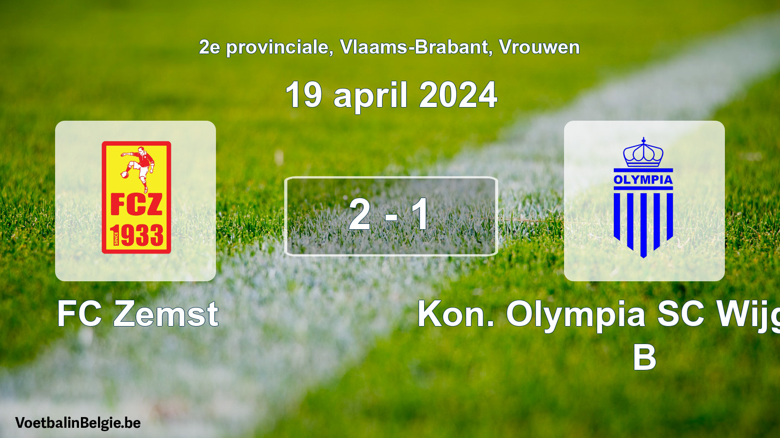 Gespeelde wedstrijd vrouwenvoetbal: FC Zemst - Kon. Olympia SC Wijgmaal B 2 - 1 (19 april 2024)