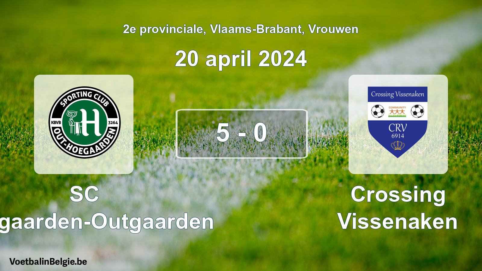 Gespeelde wedstrijd vrouwenvoetbal: SC Hoegaarden-Outgaarden - Crossing Vissenaken 5 - 0 (20 april 2024)