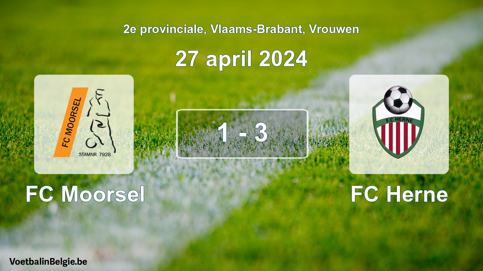 Gespeelde wedstrijd vrouwenvoetbal: FC Moorsel - FC Herne 1 - 3 (27 april 2024)