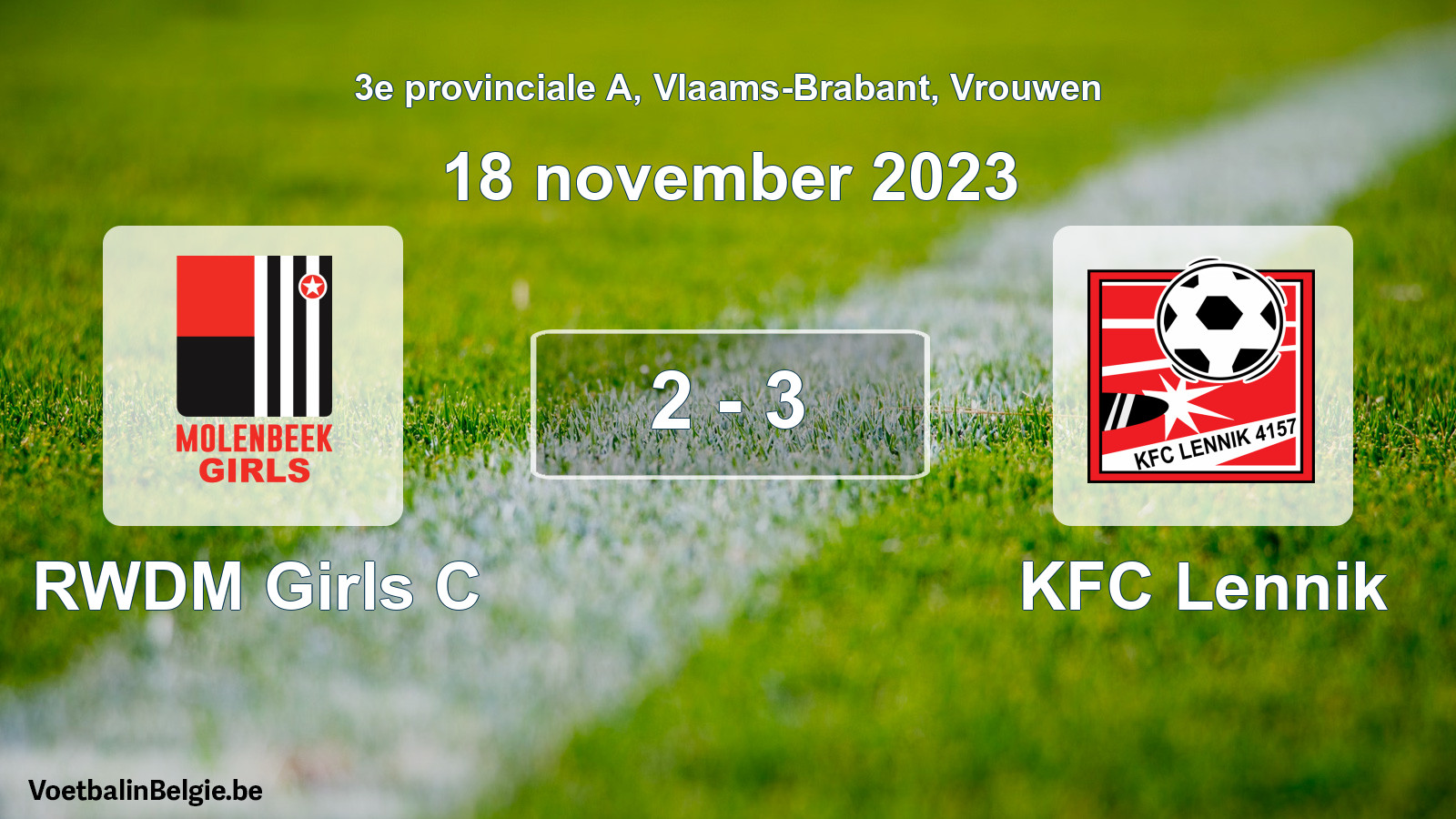 Gespeelde wedstrijd vrouwenvoetbal: RWDM Girls C - KFC Lennik 2 - 3 (18 november 2023)