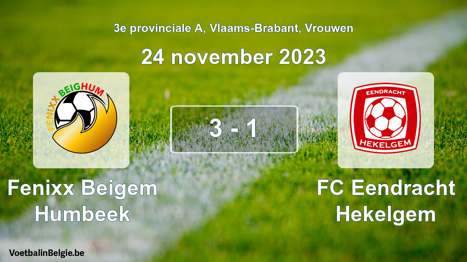 Gespeelde wedstrijd vrouwenvoetbal: Fenixx Beigem Humbeek - FC Eendracht Hekelgem 3 - 1 (24 november 2023)