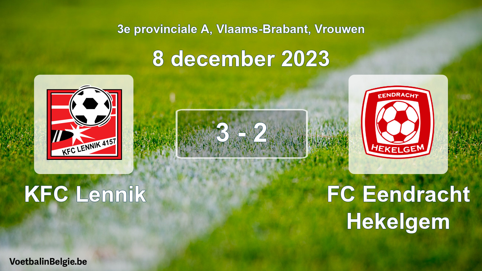Gespeelde wedstrijd vrouwenvoetbal: KFC Lennik - FC Eendracht Hekelgem 3 - 2 (8 december 2023)