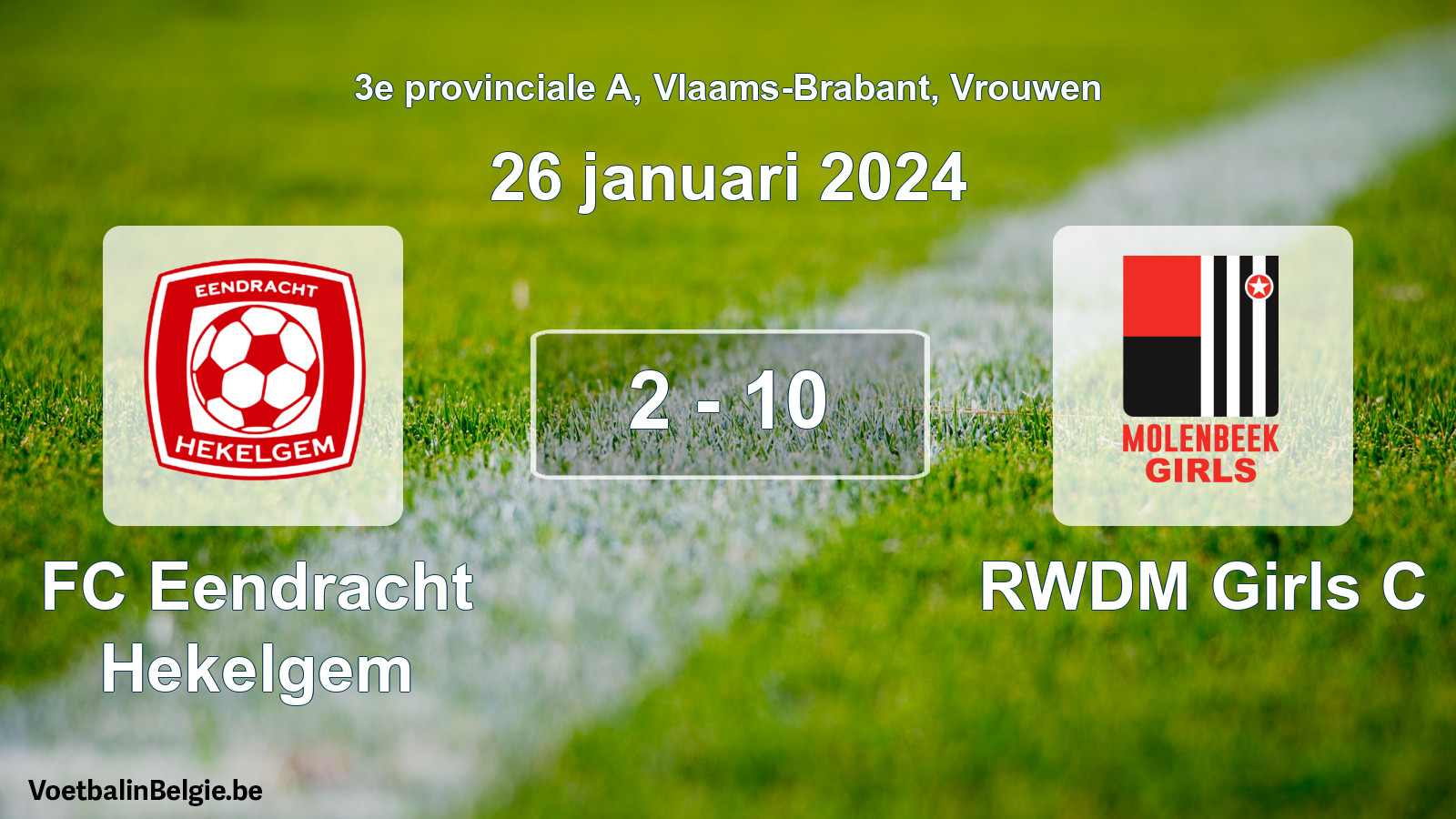 Gespeelde wedstrijd vrouwenvoetbal: FC Eendracht Hekelgem - RWDM Girls C 2 - 10 (26 januari 2024)
