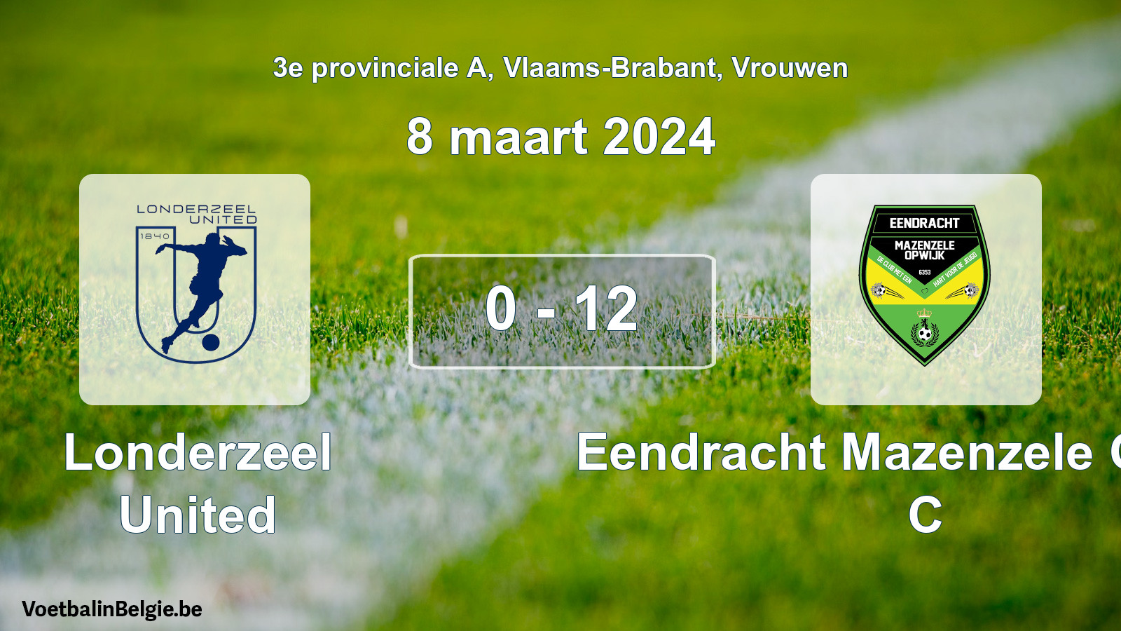 Gespeelde wedstrijd vrouwenvoetbal: Londerzeel United - Eendracht Mazenzele Opwijk C 0 - 12 (8 maart 2024)