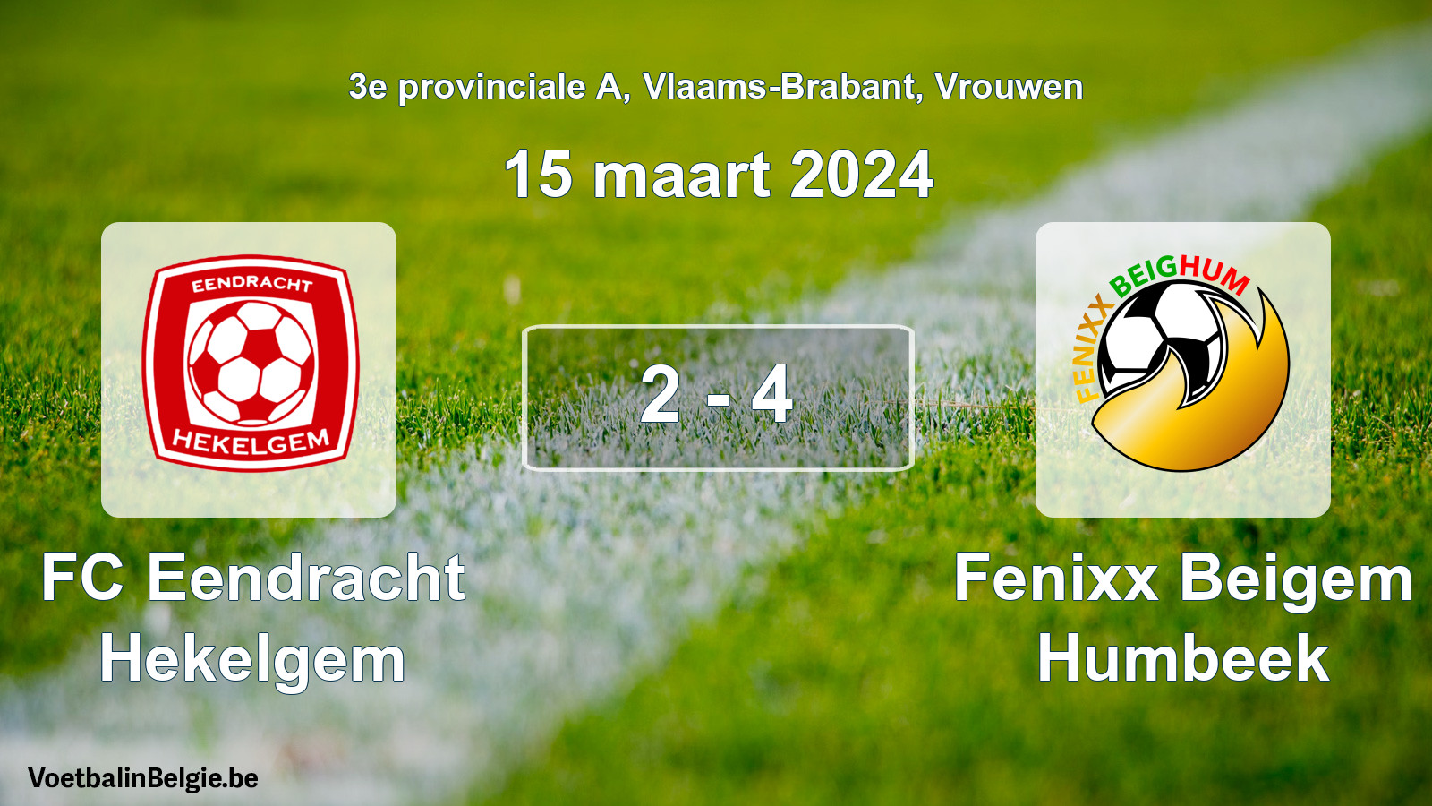 Gespeelde wedstrijd vrouwenvoetbal: FC Eendracht Hekelgem - Fenixx Beigem Humbeek 2 - 4 (15 maart 2024)