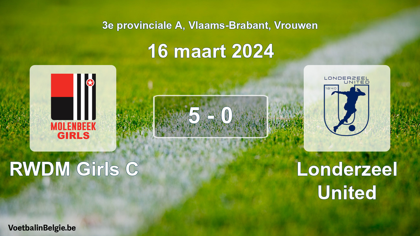 Gespeelde wedstrijd vrouwenvoetbal: RWDM Girls C - Londerzeel United 5 - 0 (16 maart 2024)