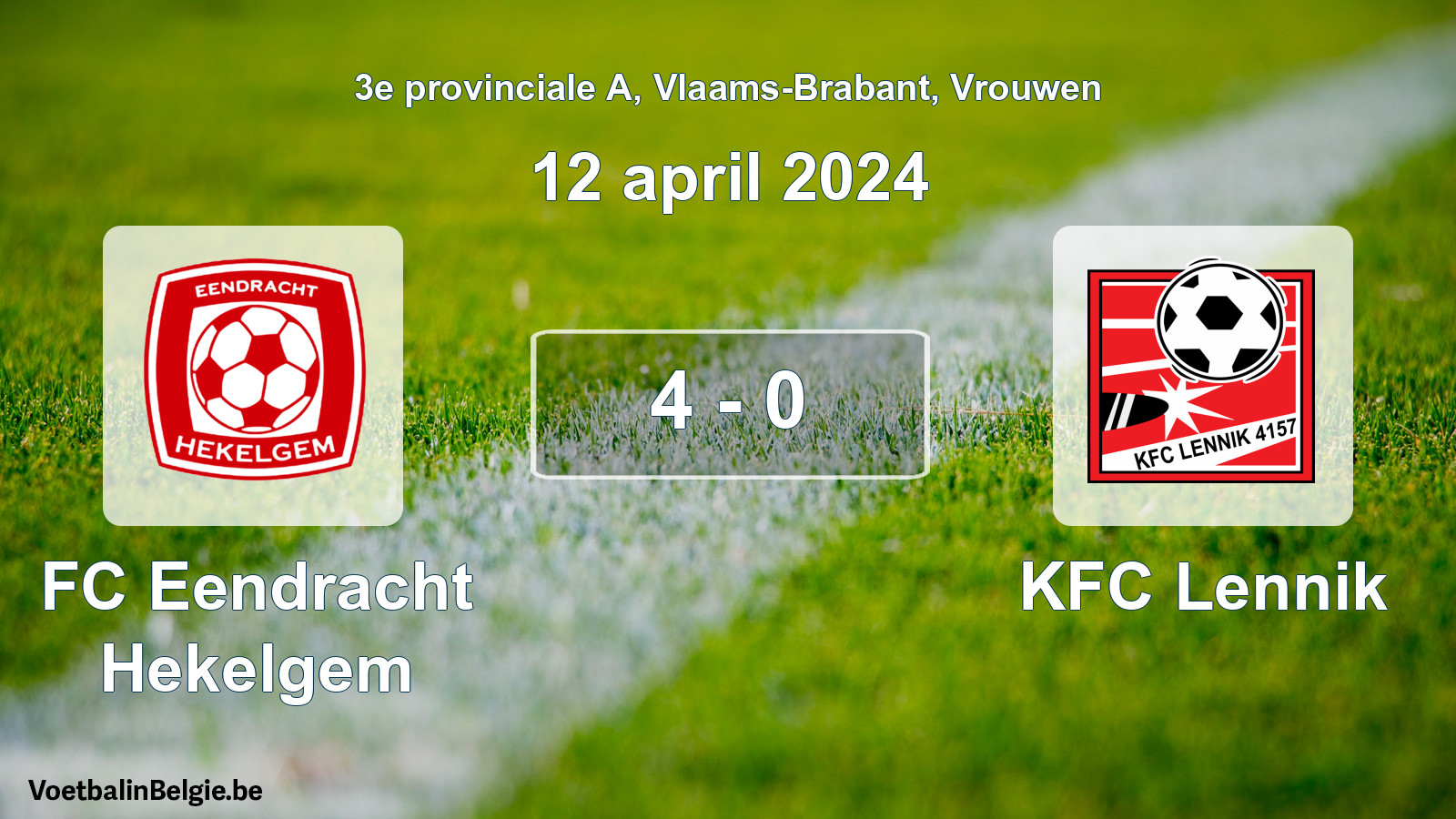 Gespeelde wedstrijd vrouwenvoetbal: FC Eendracht Hekelgem - KFC Lennik 4 - 0 (12 april 2024)