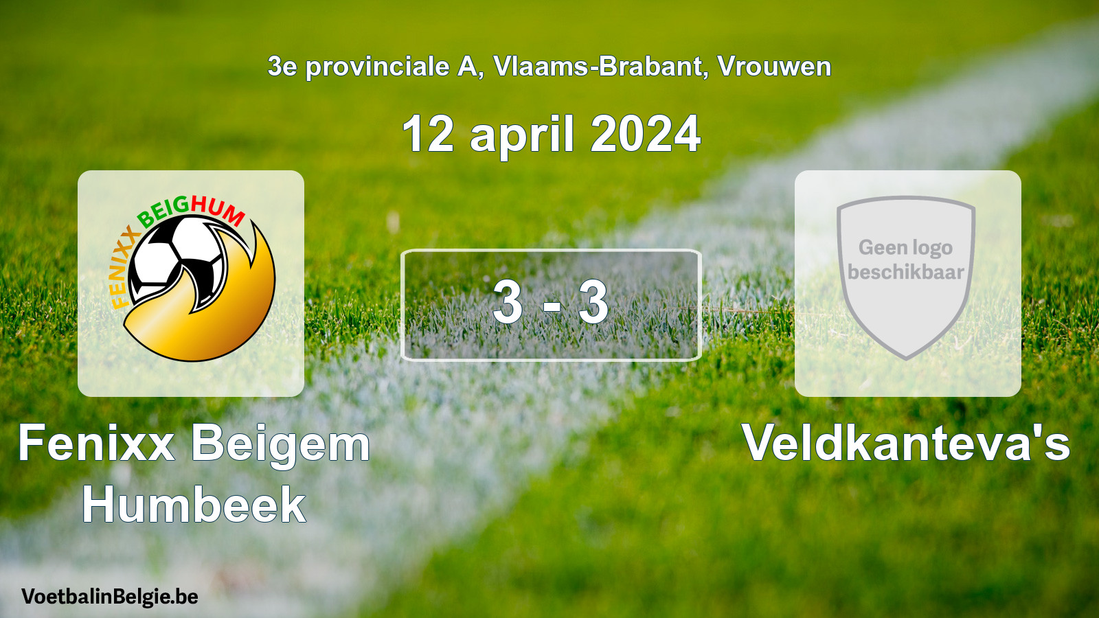 Gespeelde wedstrijd vrouwenvoetbal: Fenixx Beigem Humbeek - Veldkanteva's 3 - 3 (12 april 2024)