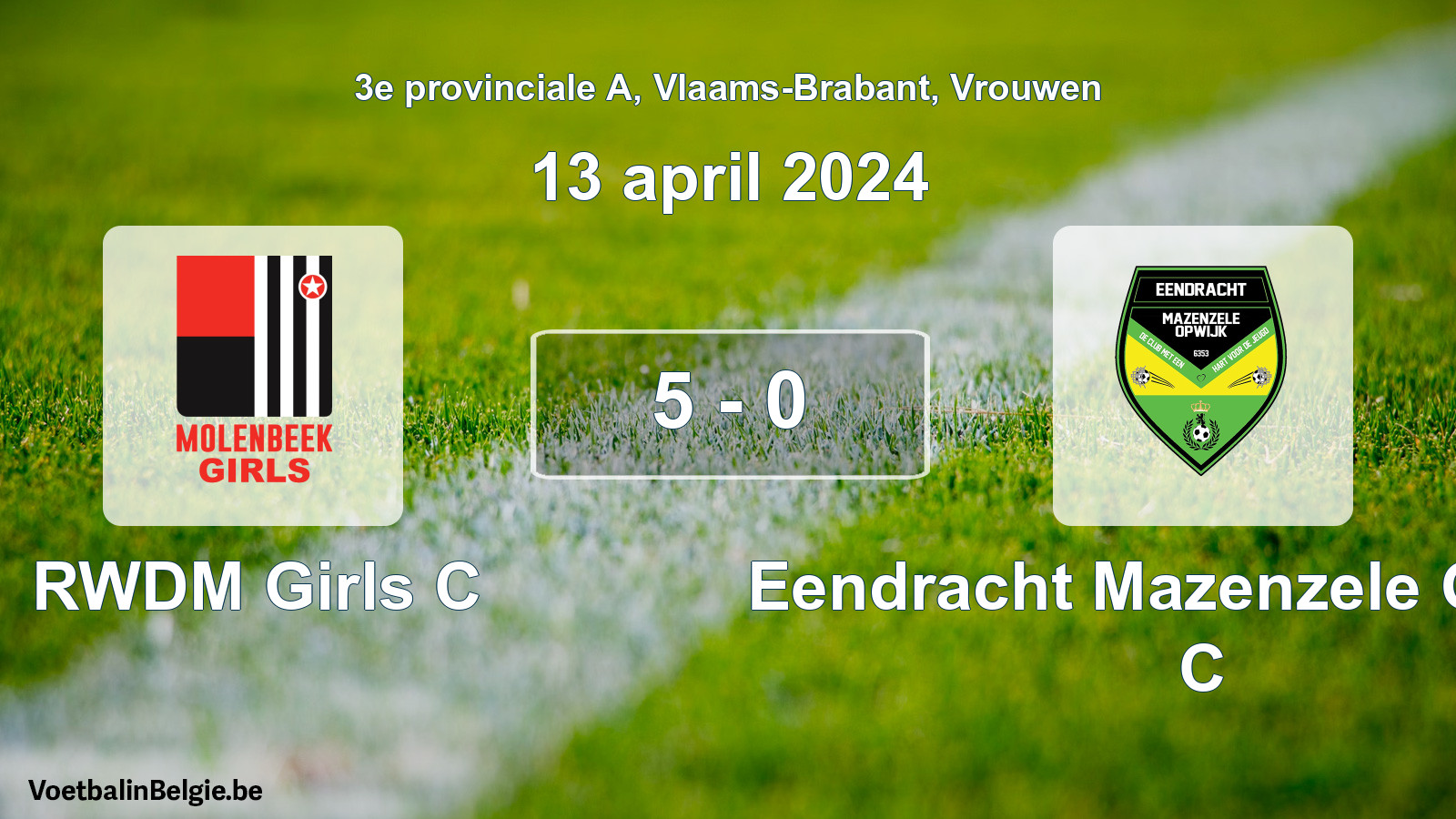 Gespeelde wedstrijd vrouwenvoetbal: RWDM Girls C - Eendracht Mazenzele Opwijk C 5 - 0 (13 april 2024)