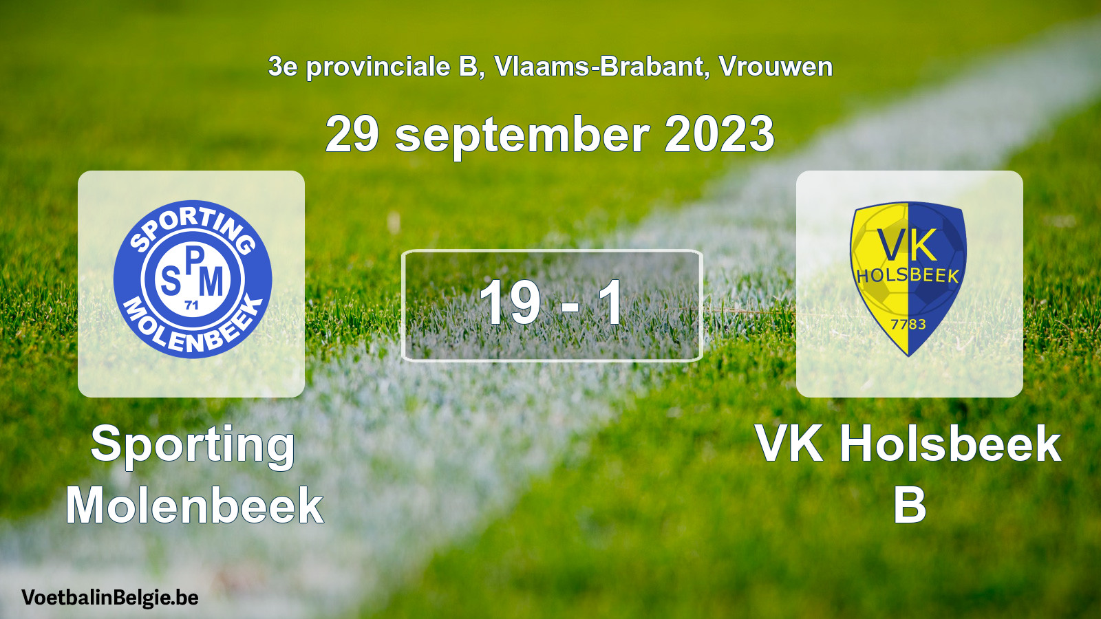 Gespeelde wedstrijd vrouwenvoetbal: Sporting Molenbeek - VK Holsbeek B 19 - 1 (29 september 2023)