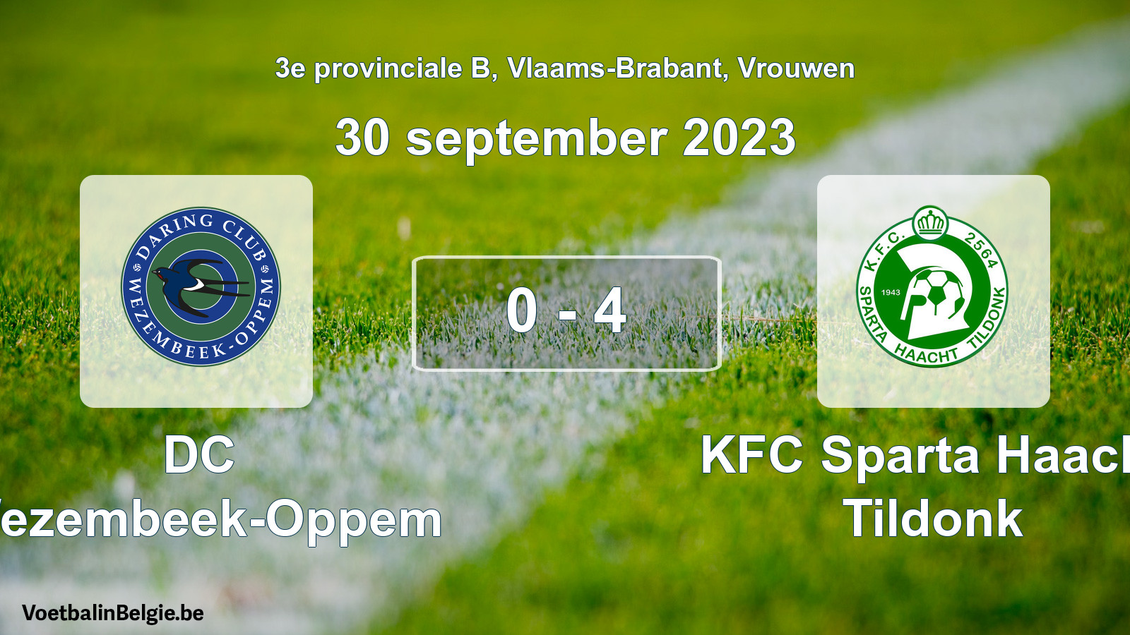 Gespeelde wedstrijd vrouwenvoetbal: DC Wezembeek-Oppem - KFC Sparta Haacht Tildonk 0 - 4 (30 september 2023)