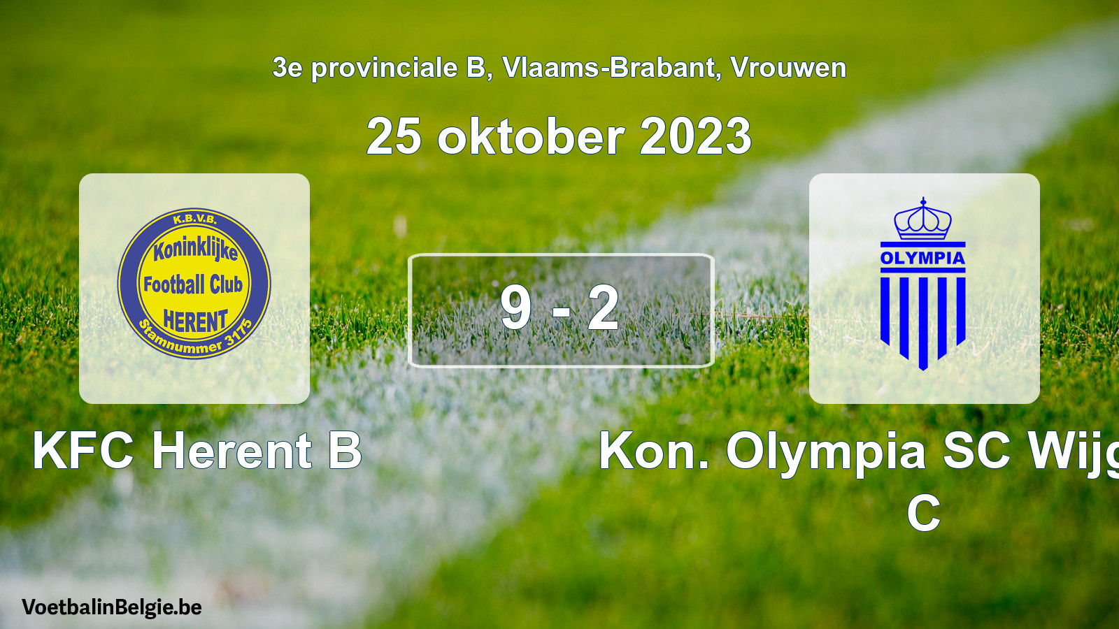Gespeelde wedstrijd vrouwenvoetbal: KFC Herent B - Kon. Olympia SC Wijgmaal C 9 - 2 (25 oktober 2023)