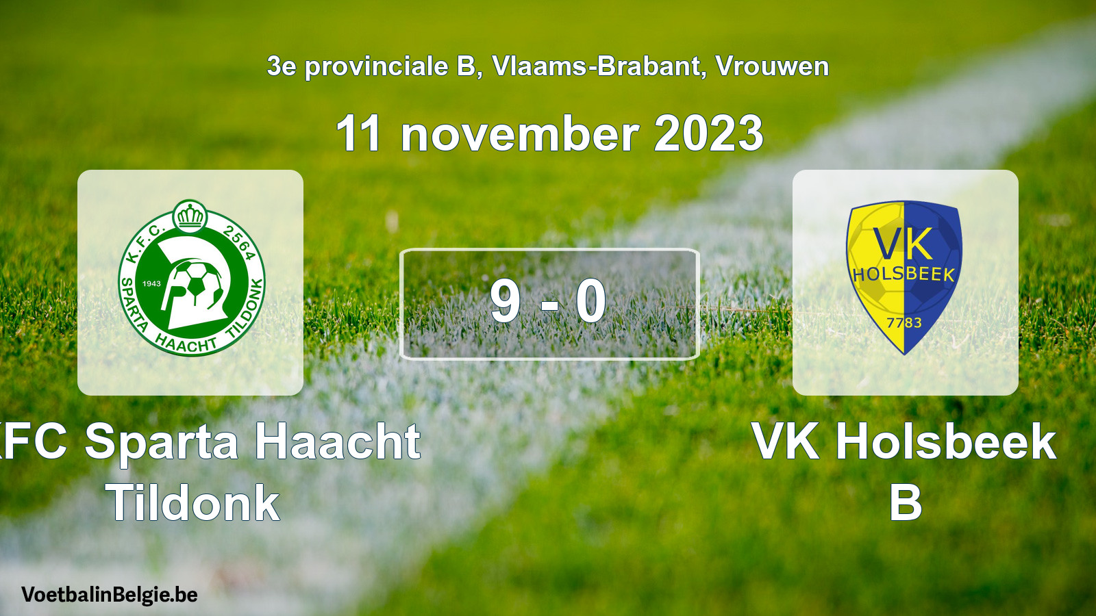 Gespeelde wedstrijd vrouwenvoetbal: KFC Sparta Haacht Tildonk - VK Holsbeek B 9 - 0 (11 november 2023)