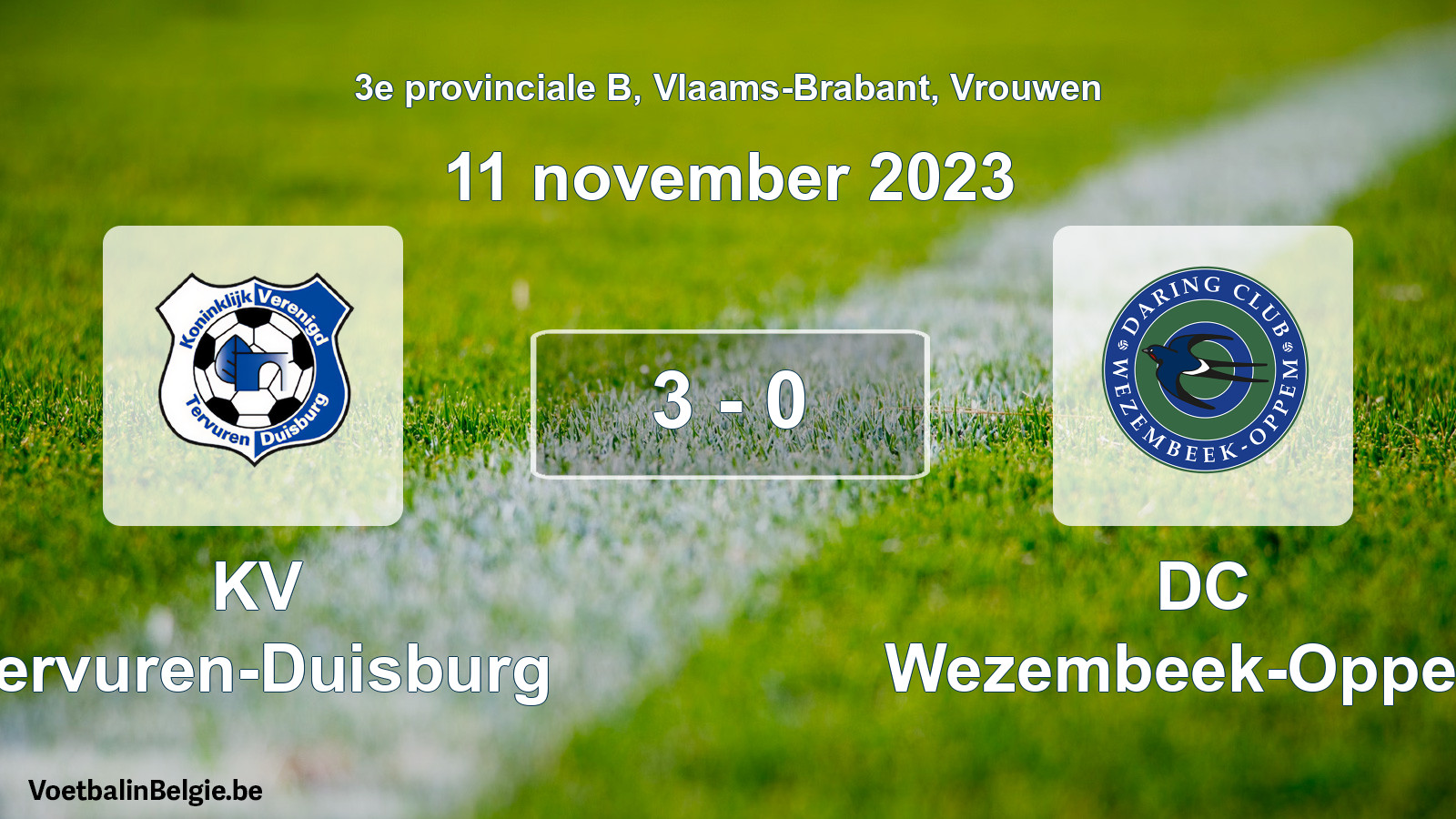 Gespeelde wedstrijd vrouwenvoetbal: KV Tervuren-Duisburg - DC Wezembeek-Oppem 3 - 0 (11 november 2023)