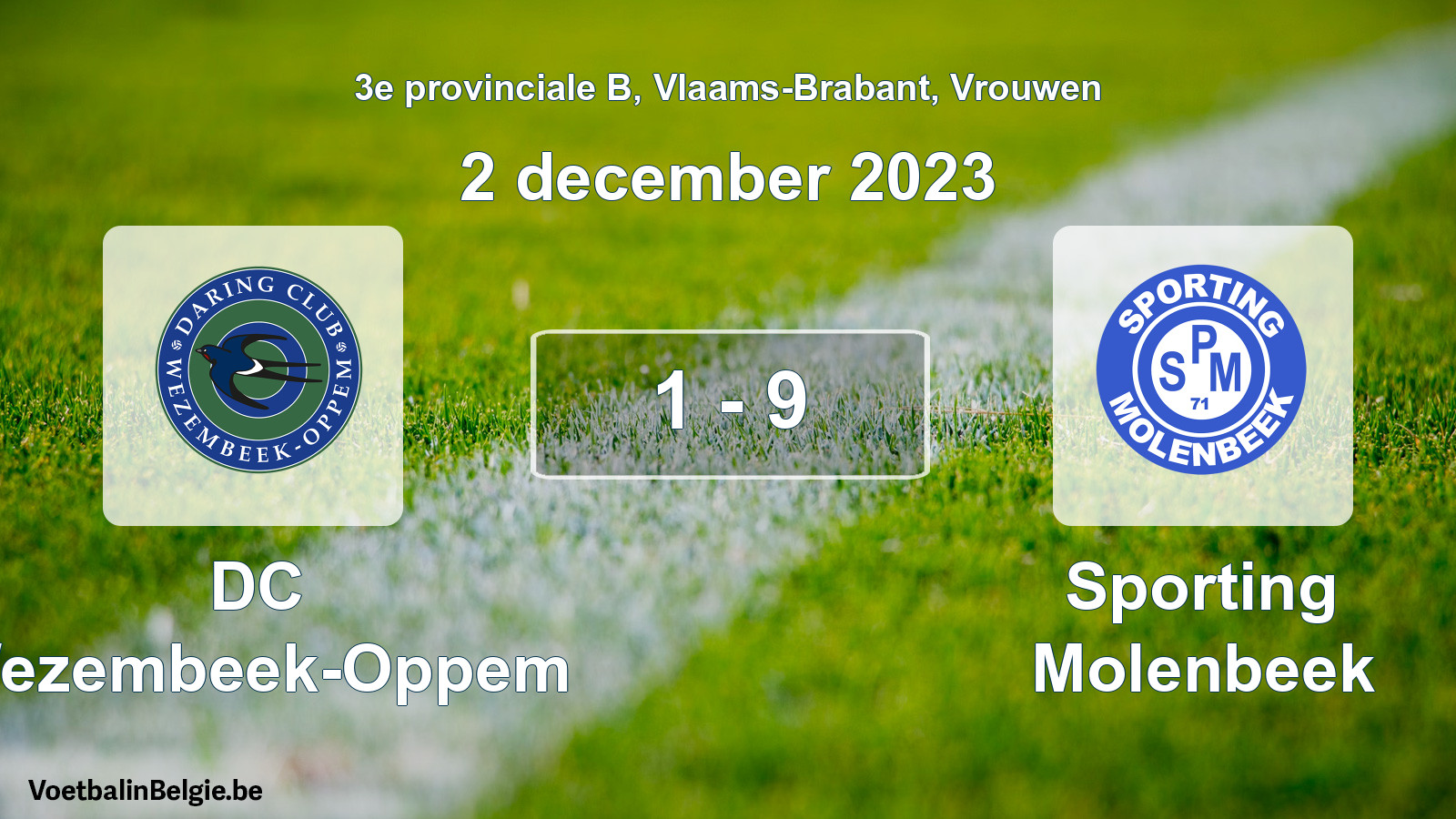 Gespeelde wedstrijd vrouwenvoetbal: DC Wezembeek-Oppem - Sporting Molenbeek 1 - 9 (2 december 2023)