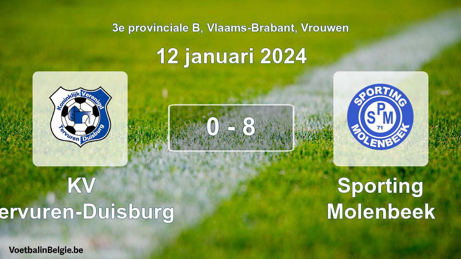 Gespeelde wedstrijd vrouwenvoetbal: KV Tervuren-Duisburg - Sporting Molenbeek 0 - 8 (12 januari 2024)