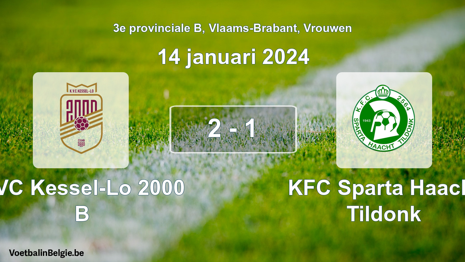 Gespeelde wedstrijd vrouwenvoetbal: KVC Kessel-Lo 2000 B - KFC Sparta Haacht Tildonk 2 - 1 (14 januari 2024)