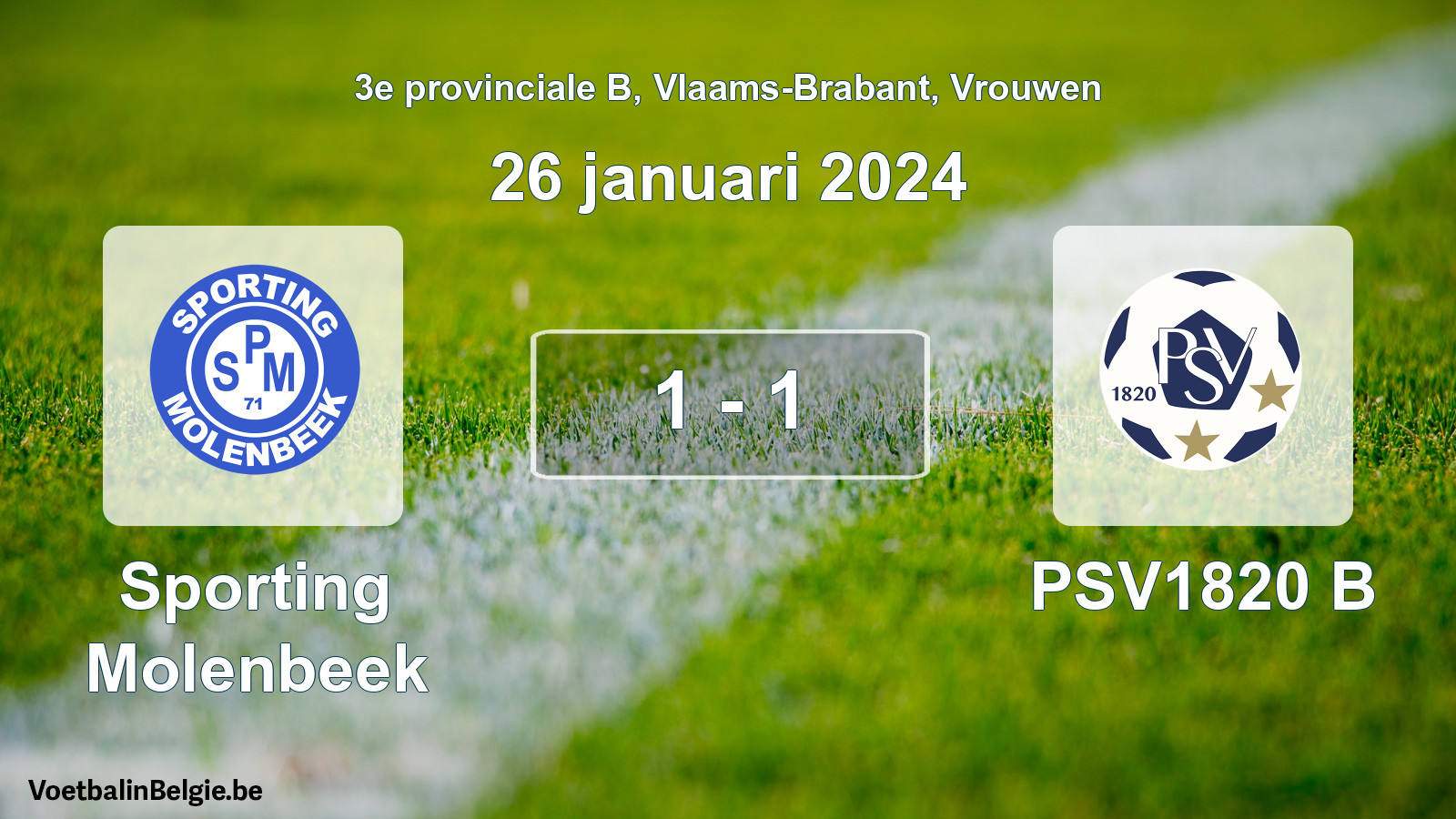 Gespeelde wedstrijd vrouwenvoetbal: Sporting Molenbeek - PSV1820 B 1 - 1 (26 januari 2024)