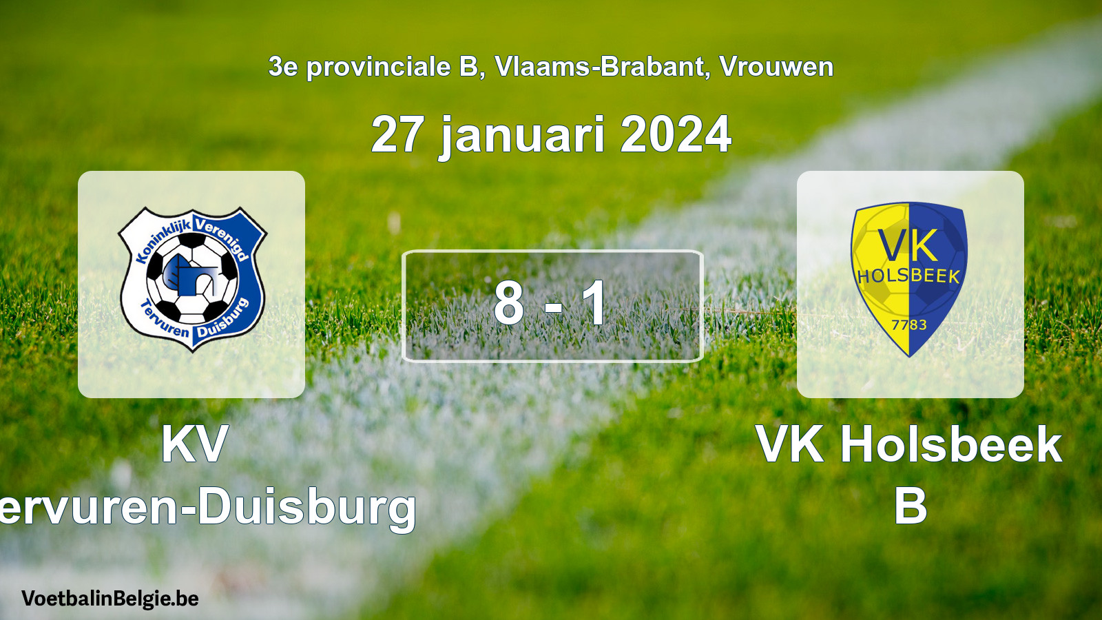 Gespeelde wedstrijd vrouwenvoetbal: KV Tervuren-Duisburg - VK Holsbeek B 8 - 1 (27 januari 2024)