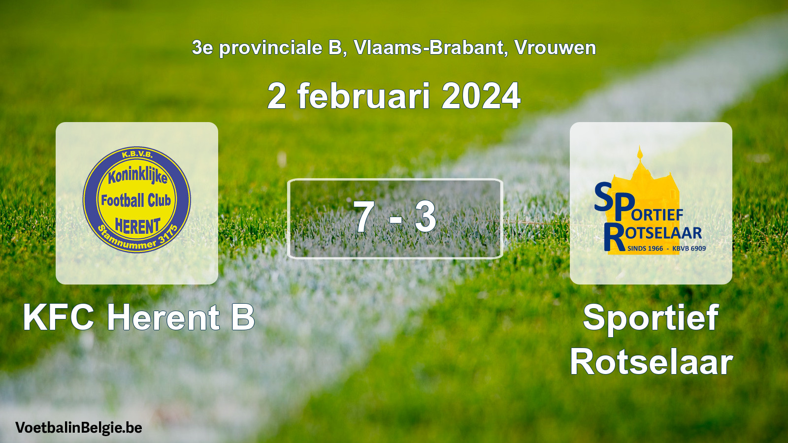 Gespeelde wedstrijd vrouwenvoetbal: KFC Herent B - Sportief Rotselaar 7 - 3 (2 februari 2024)