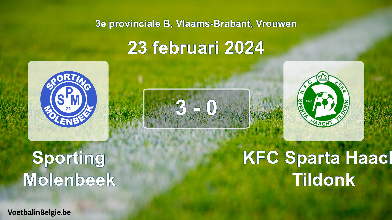 Gespeelde wedstrijd vrouwenvoetbal: Sporting Molenbeek - KFC Sparta Haacht Tildonk 3 - 0 (23 februari 2024)