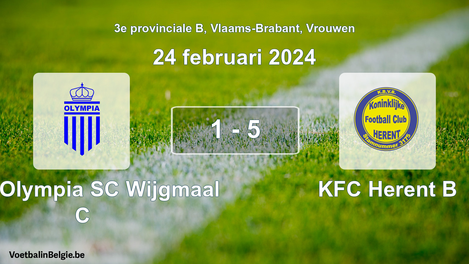 Gespeelde wedstrijd vrouwenvoetbal: Kon. Olympia SC Wijgmaal C - KFC Herent B 1 - 5 (24 februari 2024)