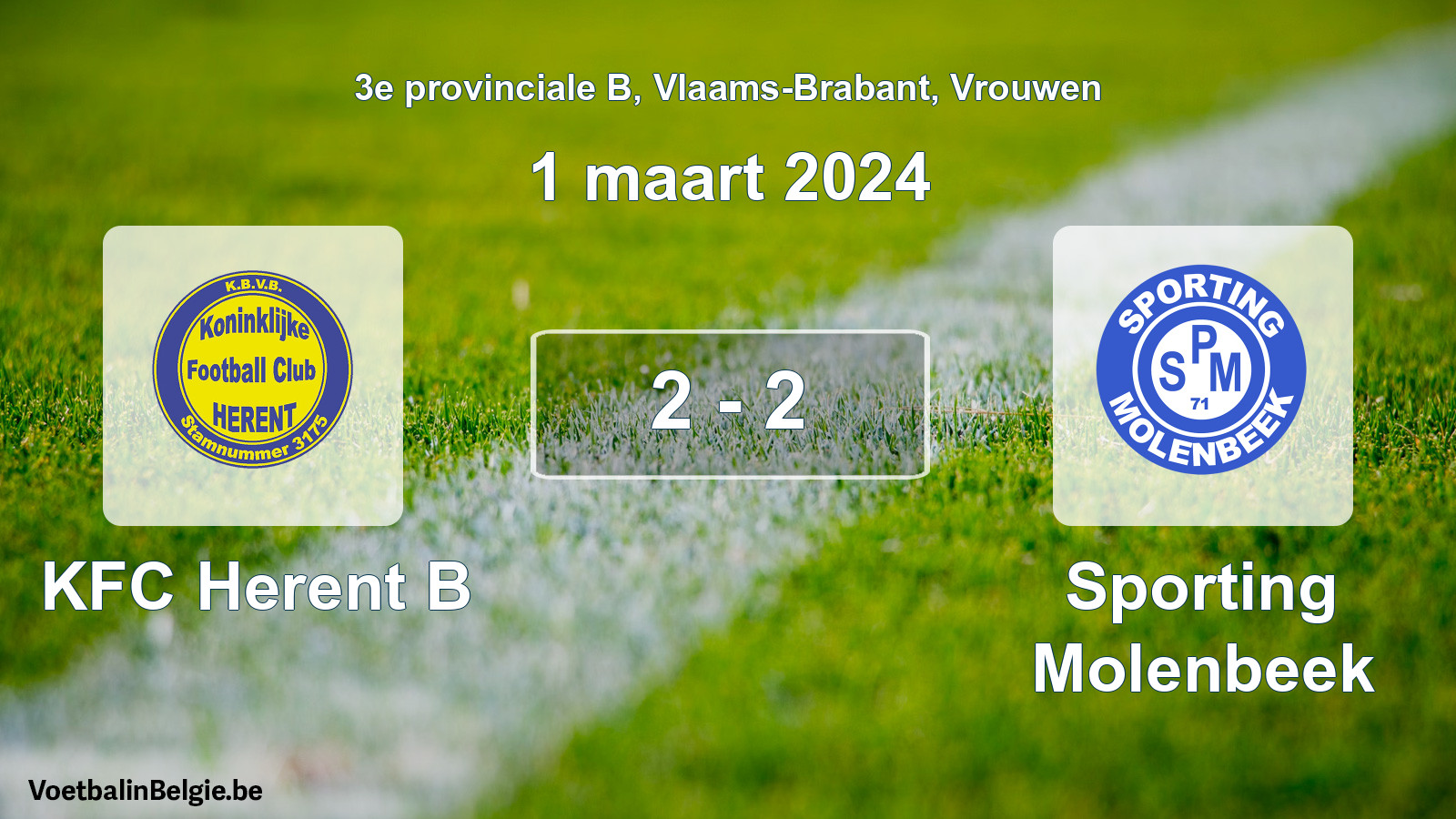 Gespeelde wedstrijd vrouwenvoetbal: KFC Herent B - Sporting Molenbeek 2 - 2 (1 maart 2024)