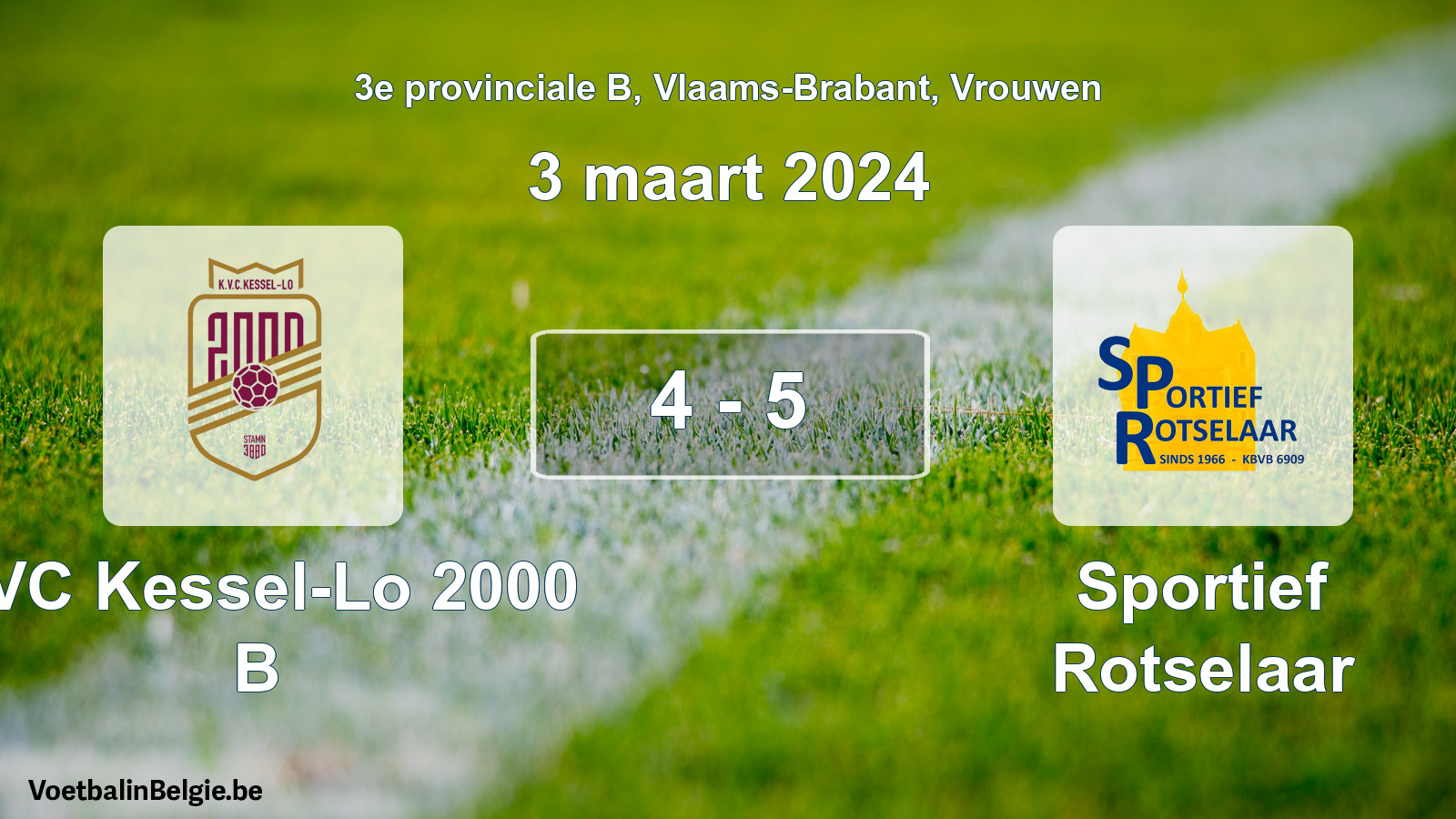 Gespeelde wedstrijd vrouwenvoetbal: KVC Kessel-Lo 2000 B - Sportief Rotselaar 4 - 5 (3 maart 2024)
