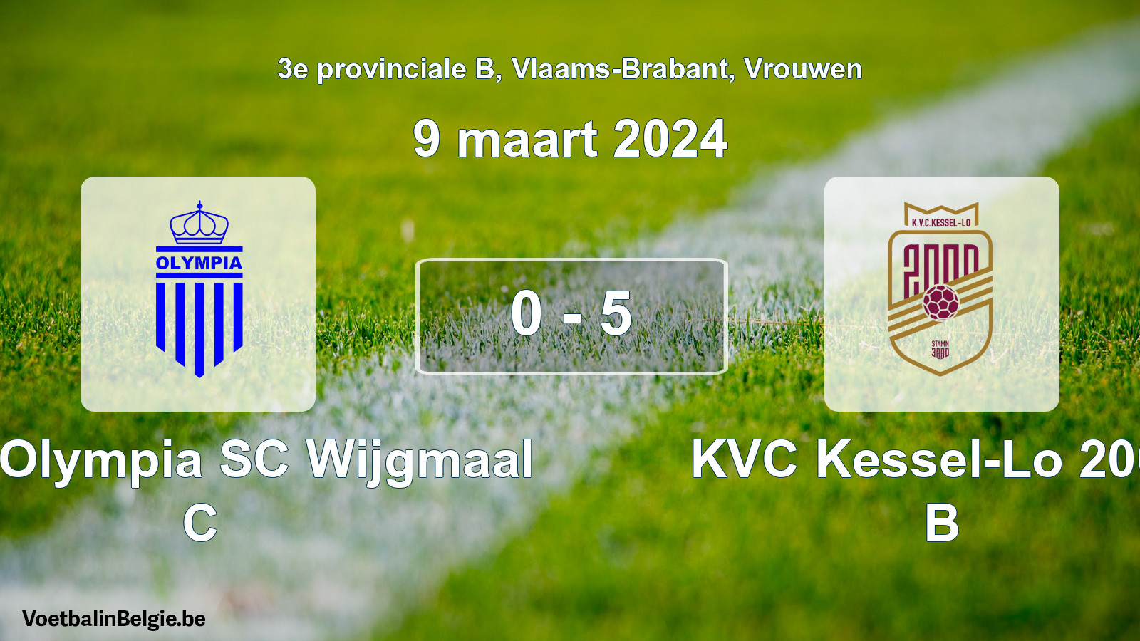 Gespeelde wedstrijd vrouwenvoetbal: Kon. Olympia SC Wijgmaal C - KVC Kessel-Lo 2000 B 0 - 5 (9 maart 2024)