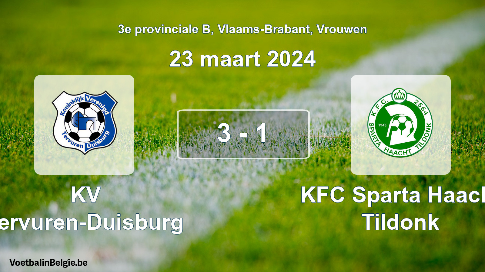 Gespeelde wedstrijd vrouwenvoetbal: KV Tervuren-Duisburg - KFC Sparta Haacht Tildonk 3 - 1 (23 maart 2024)