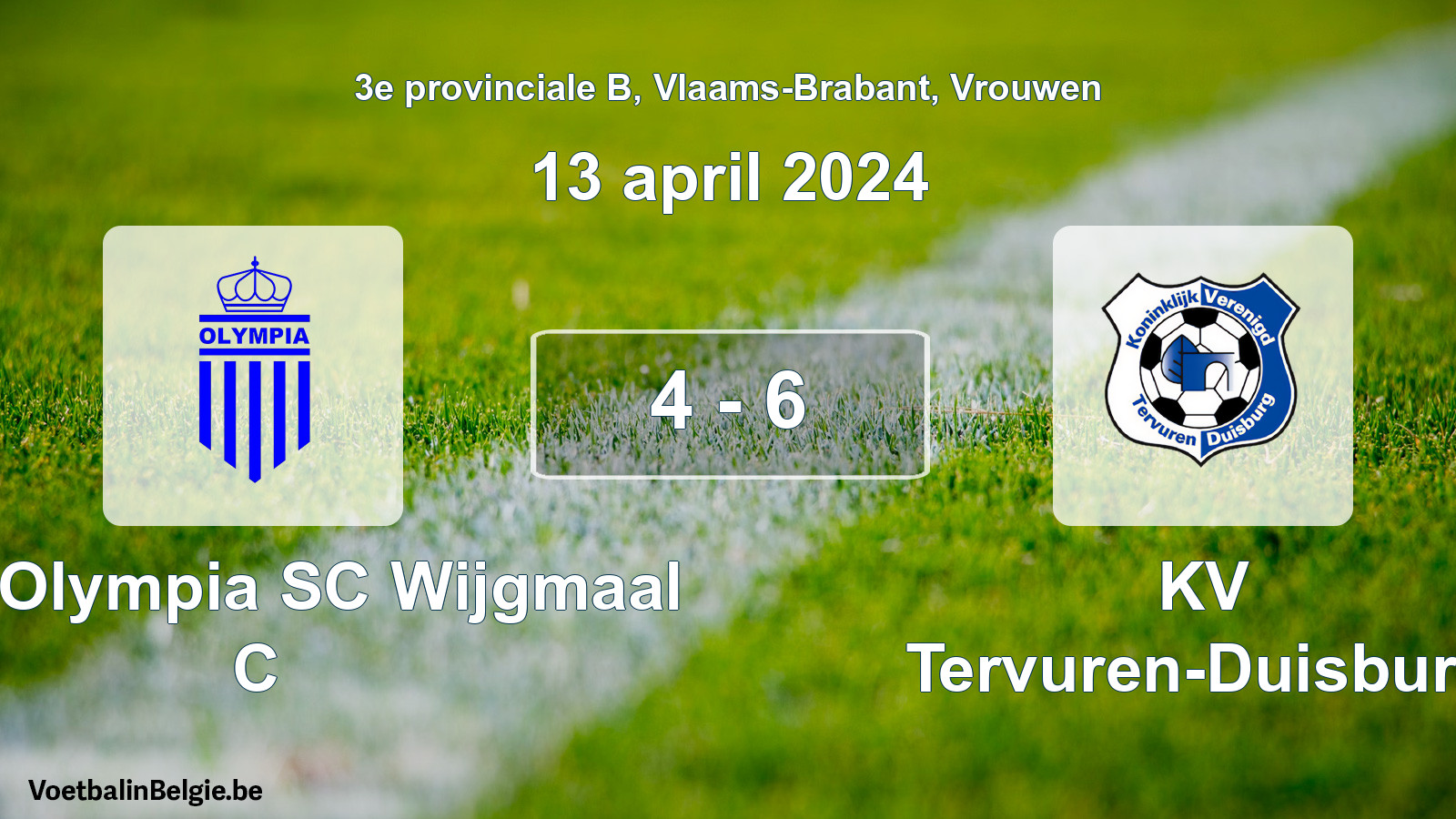 Gespeelde wedstrijd vrouwenvoetbal: Kon. Olympia SC Wijgmaal C - KV Tervuren-Duisburg 4 - 6 (13 april 2024)