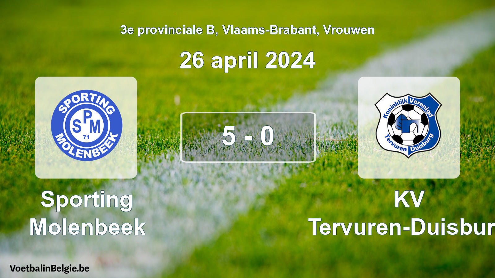 Gespeelde wedstrijd vrouwenvoetbal: Sporting Molenbeek - KV Tervuren-Duisburg 5 - 0 (26 april 2024)