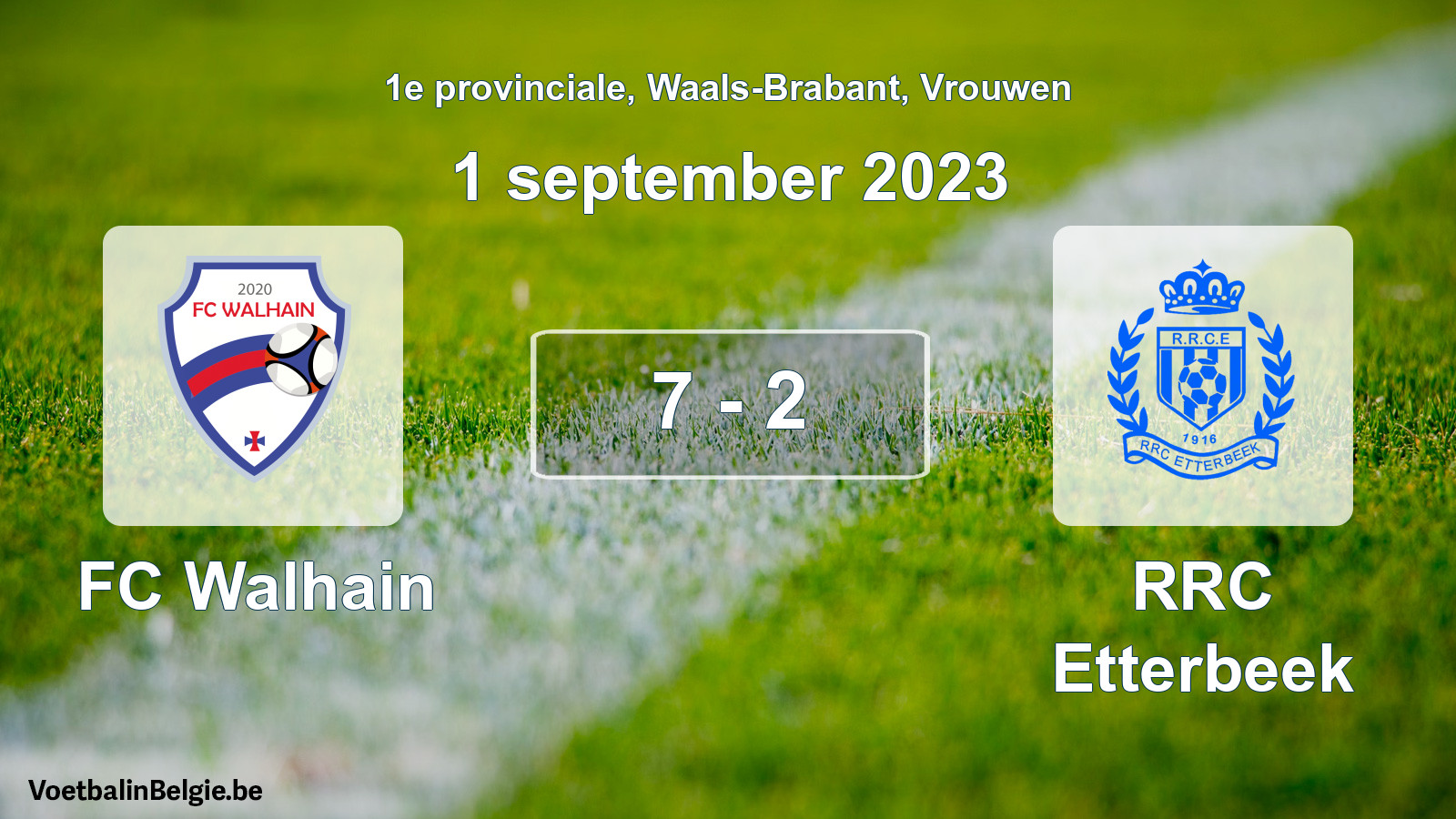 Gespeelde wedstrijd vrouwenvoetbal: FC Walhain - RRC Etterbeek 7 - 2 (1 september 2023)