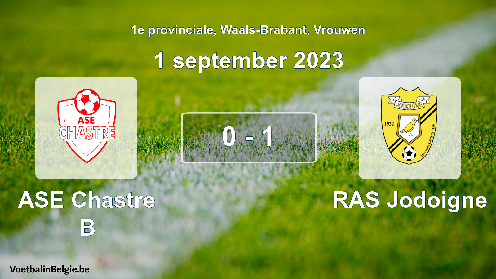 Gespeelde wedstrijd vrouwenvoetbal: ASE Chastre B - RAS Jodoigne 0 - 1 (1 september 2023)