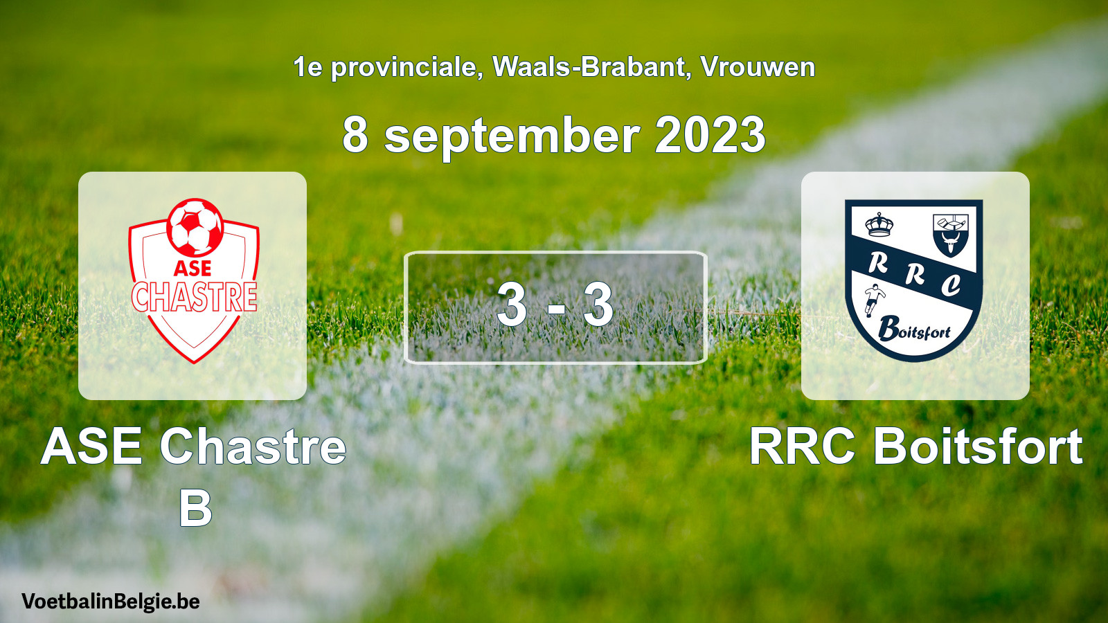 Gespeelde wedstrijd vrouwenvoetbal: ASE Chastre B - RRC Boitsfort 3 - 3 (8 september 2023)