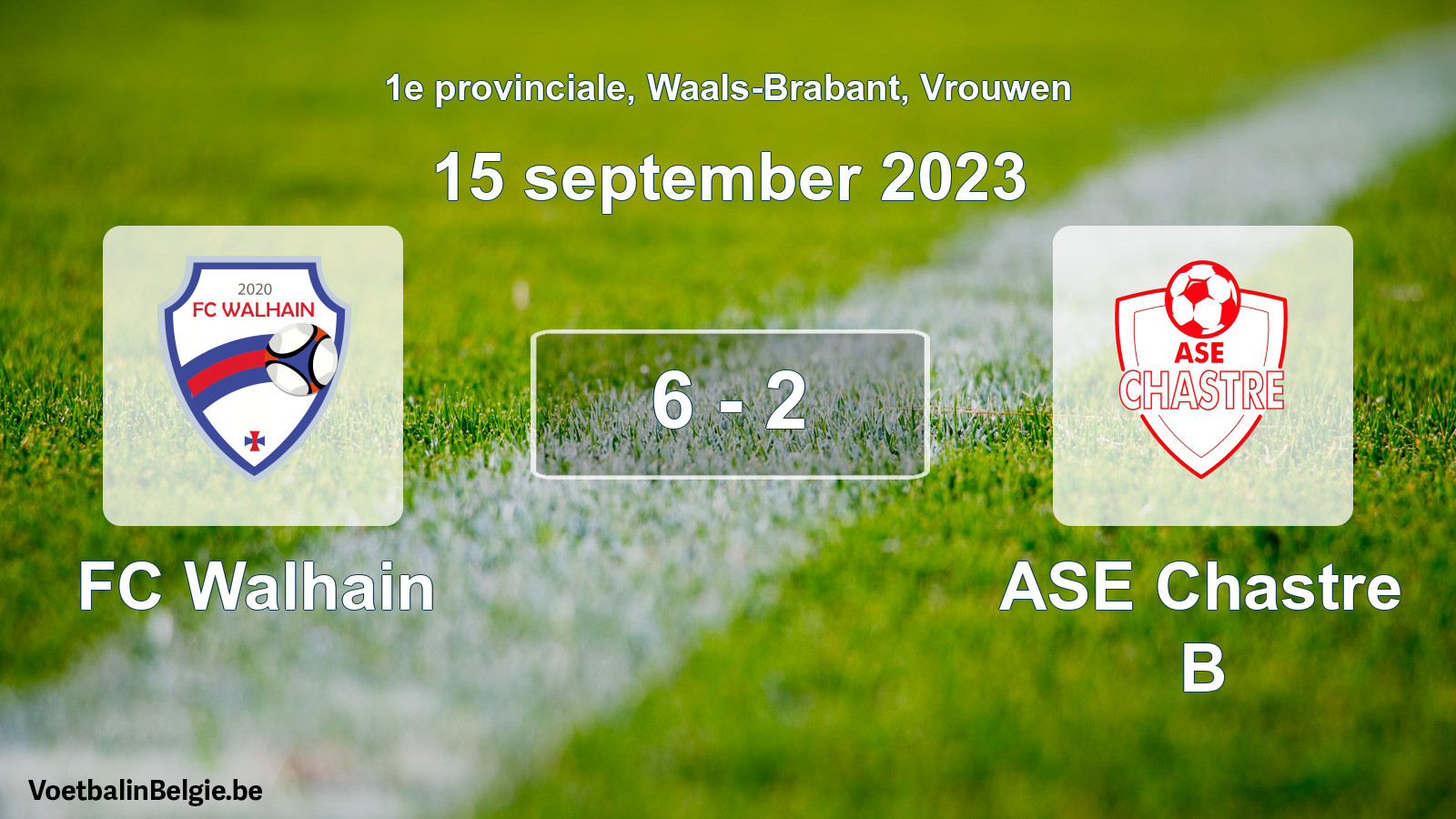 Gespeelde wedstrijd vrouwenvoetbal: FC Walhain - ASE Chastre B 6 - 2 (15 september 2023)