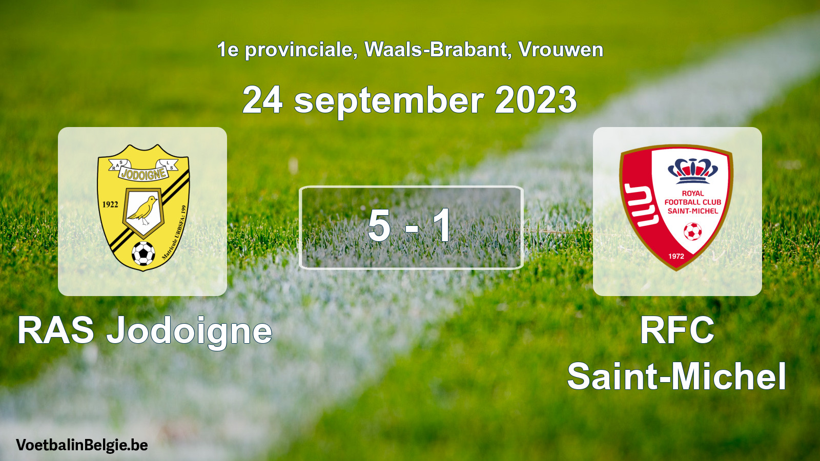 Gespeelde wedstrijd vrouwenvoetbal: RAS Jodoigne - RFC Saint-Michel 5 - 1 (24 september 2023)