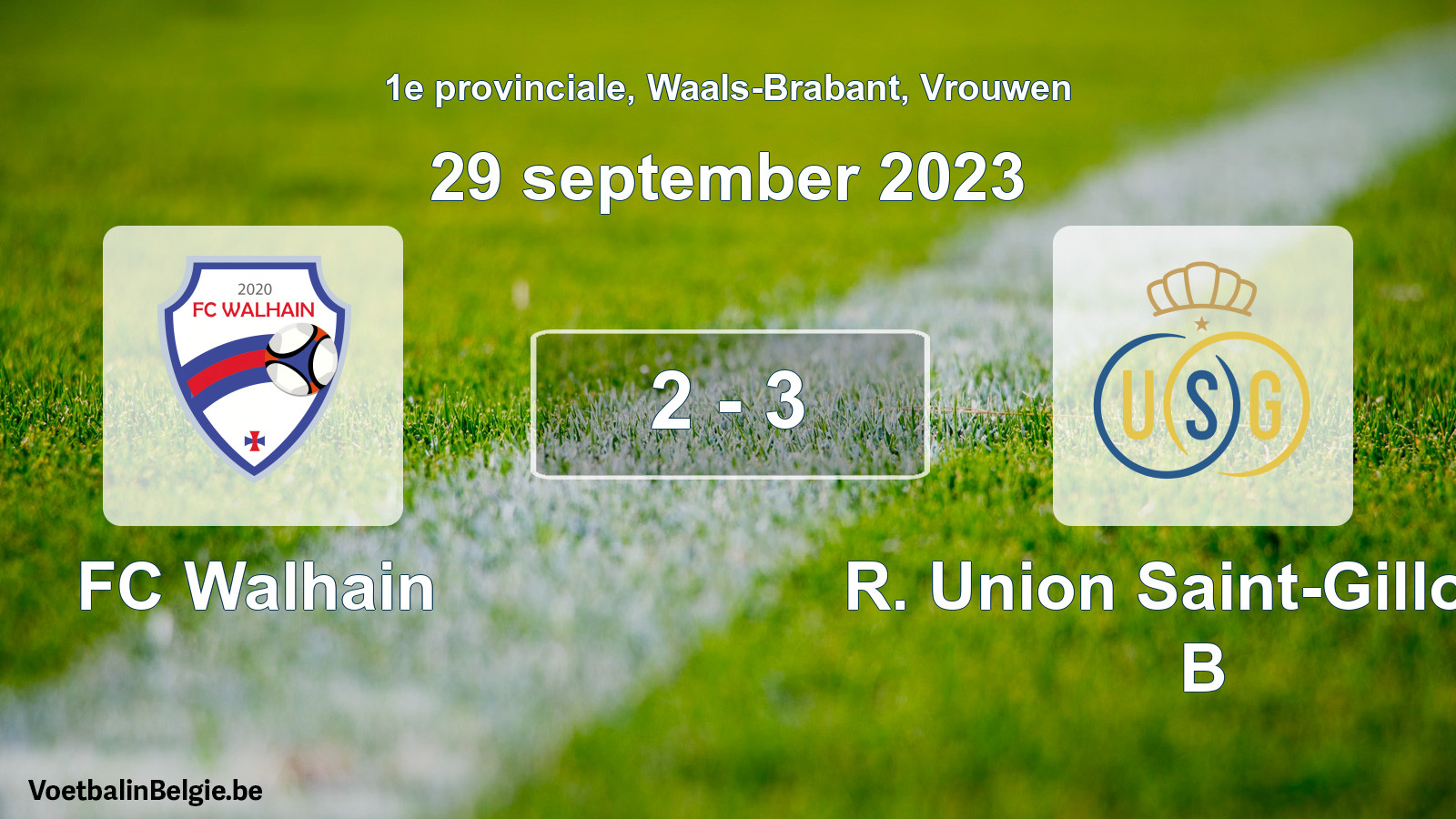 Gespeelde wedstrijd vrouwenvoetbal: FC Walhain - R. Union Saint-Gilloise B 2 - 3 (29 september 2023)