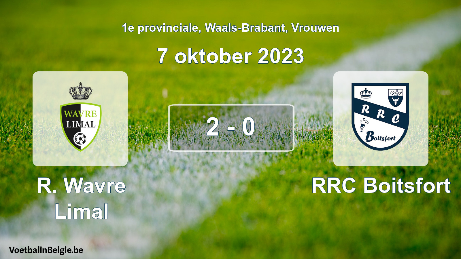 Gespeelde wedstrijd vrouwenvoetbal: R. Wavre Limal - RRC Boitsfort 2 - 0 (7 oktober 2023)