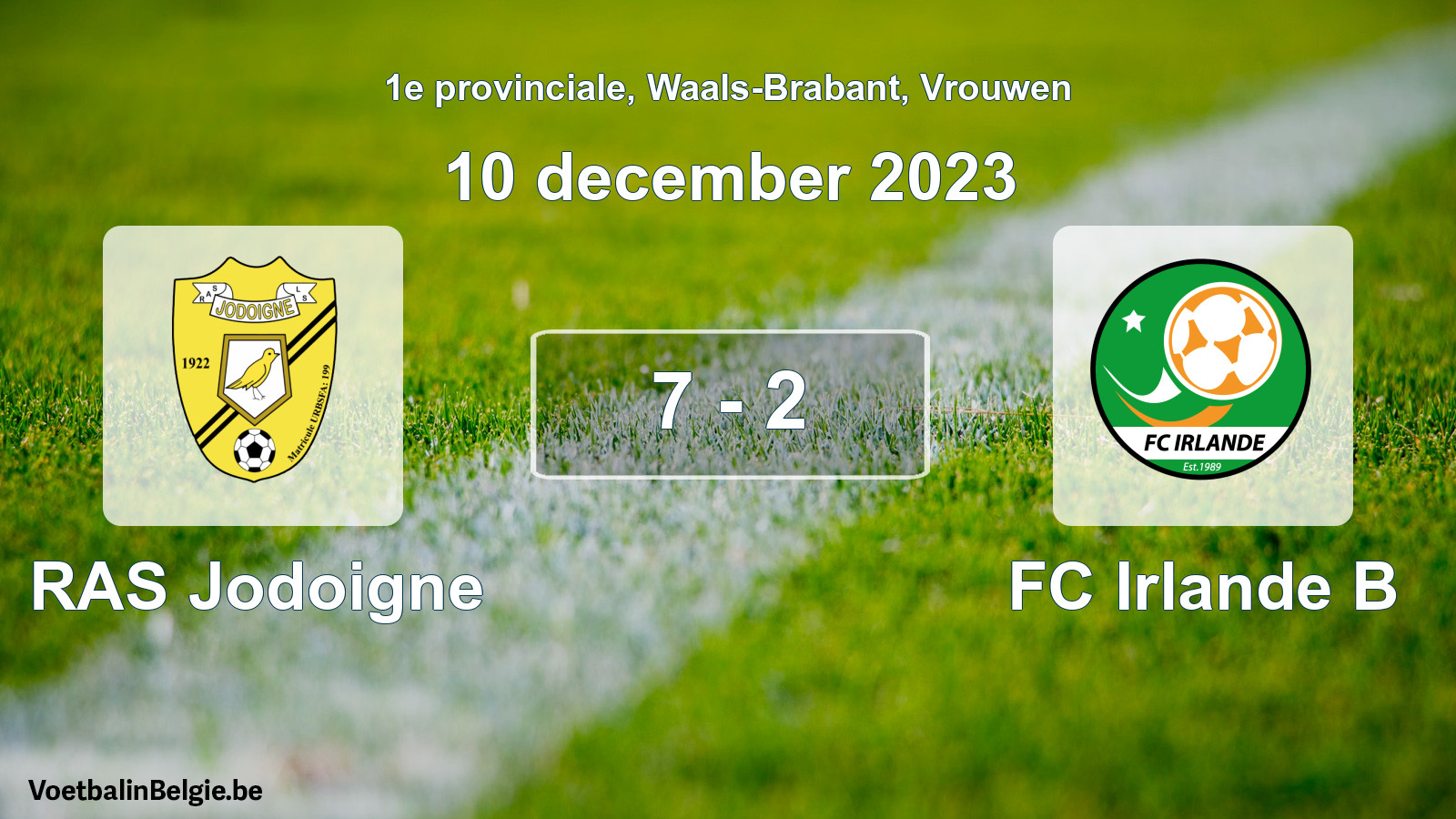 Gespeelde wedstrijd vrouwenvoetbal: RAS Jodoigne - FC Irlande B 7 - 2 (10 december 2023)