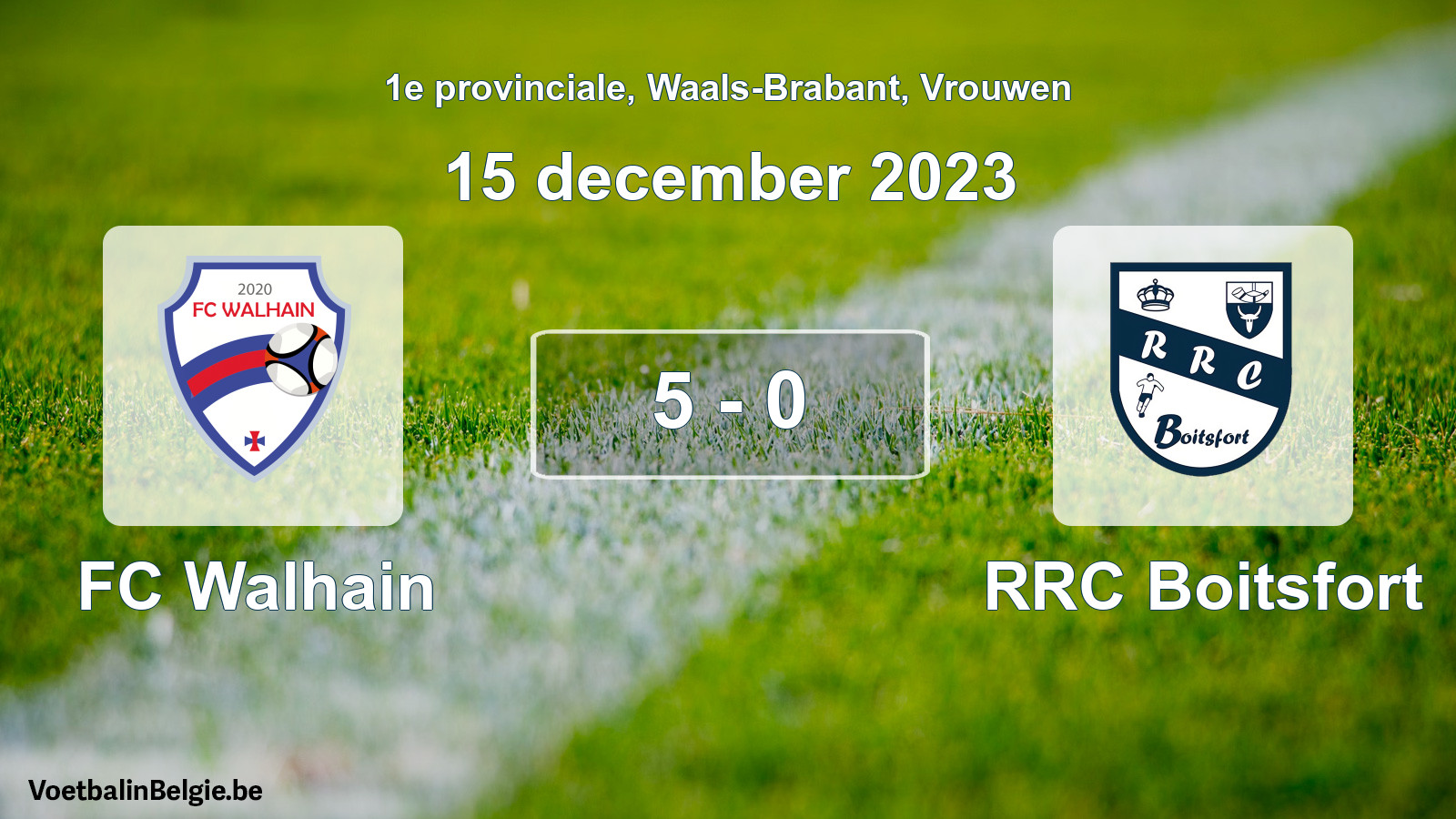 Gespeelde wedstrijd vrouwenvoetbal: FC Walhain - RRC Boitsfort 5 - 0 (15 december 2023)