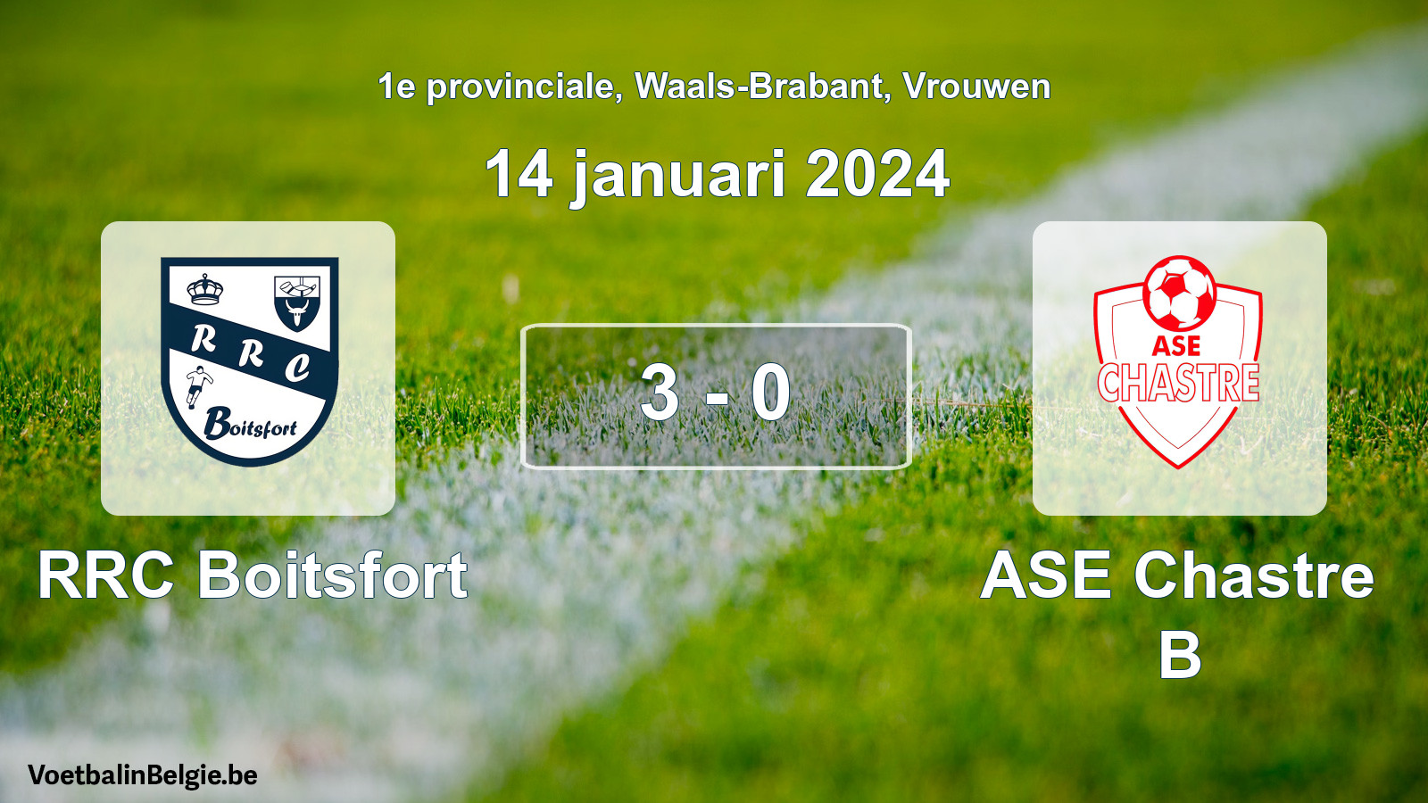 Gespeelde wedstrijd vrouwenvoetbal: RRC Boitsfort - ASE Chastre B 3 - 0 (14 januari 2024)