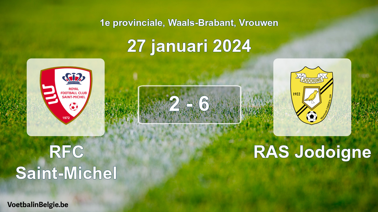 Gespeelde wedstrijd vrouwenvoetbal: RFC Saint-Michel - RAS Jodoigne 2 - 6 (27 januari 2024)