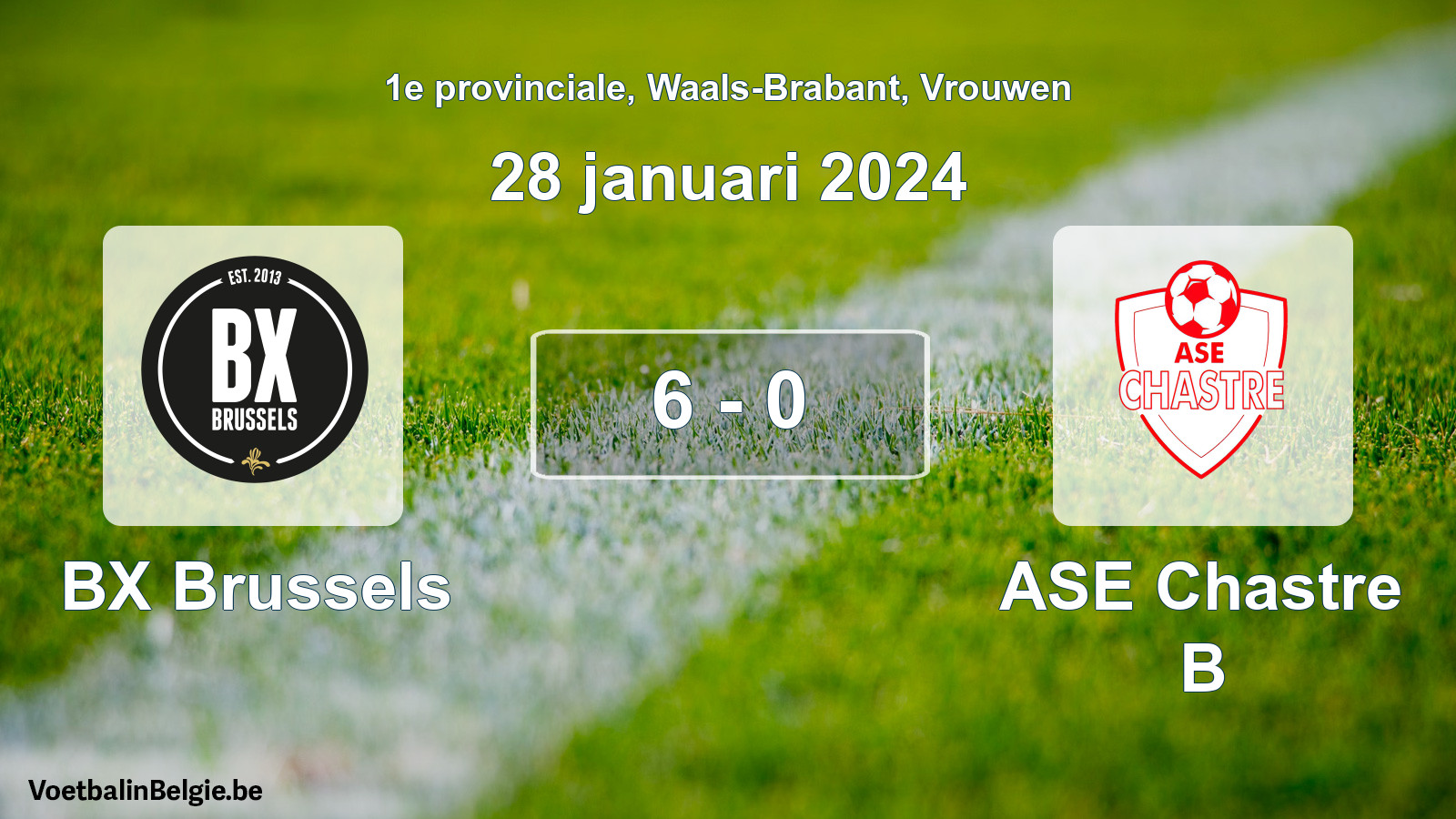 Gespeelde wedstrijd vrouwenvoetbal: BX Brussels - ASE Chastre B 6 - 0 (28 januari 2024)