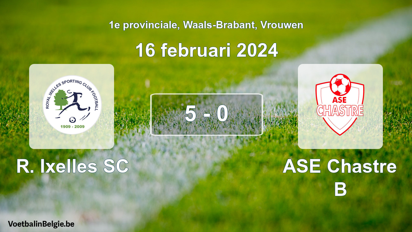Gespeelde wedstrijd vrouwenvoetbal: R. Ixelles SC - ASE Chastre B 5 - 0 (16 februari 2024)