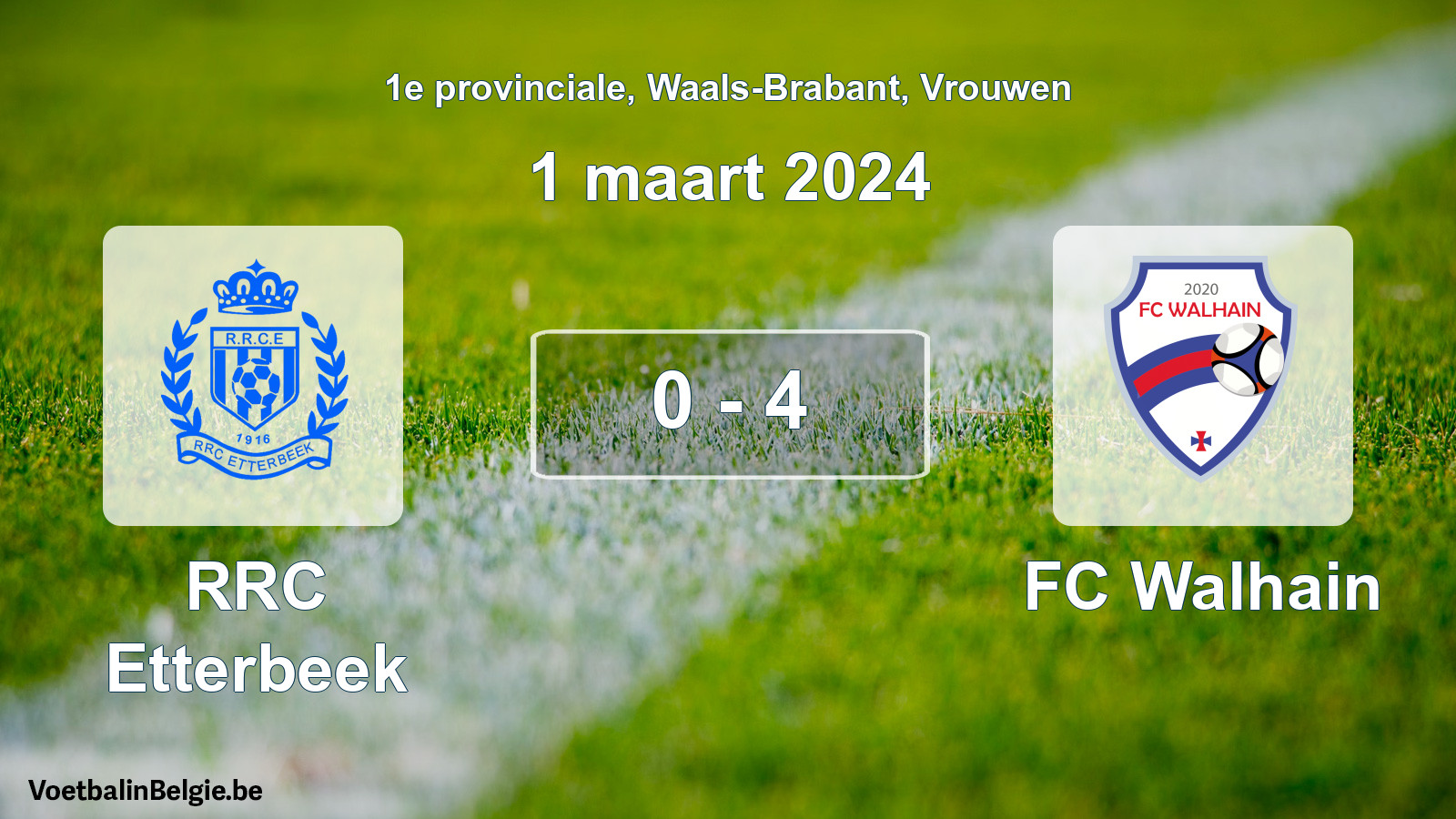 Gespeelde wedstrijd vrouwenvoetbal: RRC Etterbeek - FC Walhain 0 - 4 (1 maart 2024)