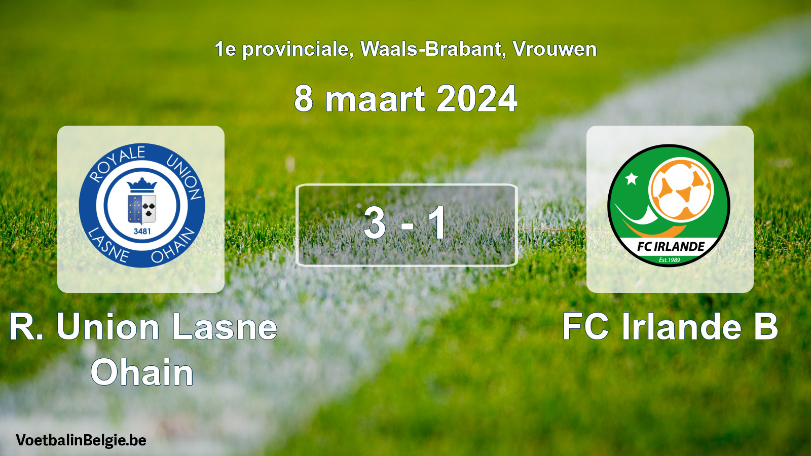 Gespeelde wedstrijd vrouwenvoetbal: R. Union Lasne Ohain - FC Irlande B 3 - 1 (8 maart 2024)