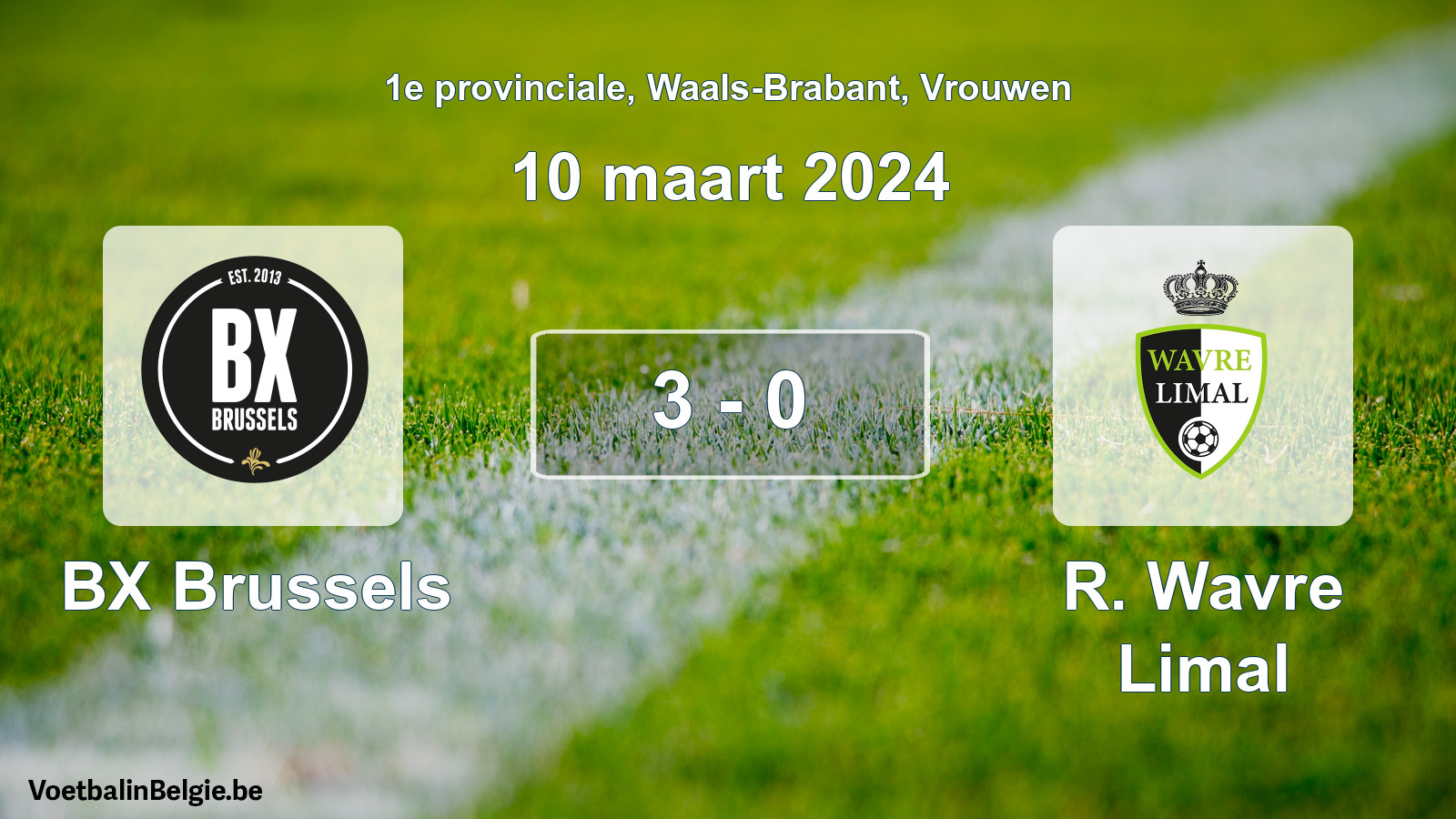 Gespeelde wedstrijd vrouwenvoetbal: BX Brussels - R. Wavre Limal 3 - 0 (10 maart 2024)