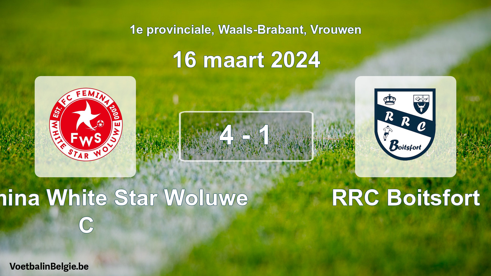 Gespeelde wedstrijd vrouwenvoetbal: FC Fémina White Star Woluwe C - RRC Boitsfort 4 - 1 (16 maart 2024)