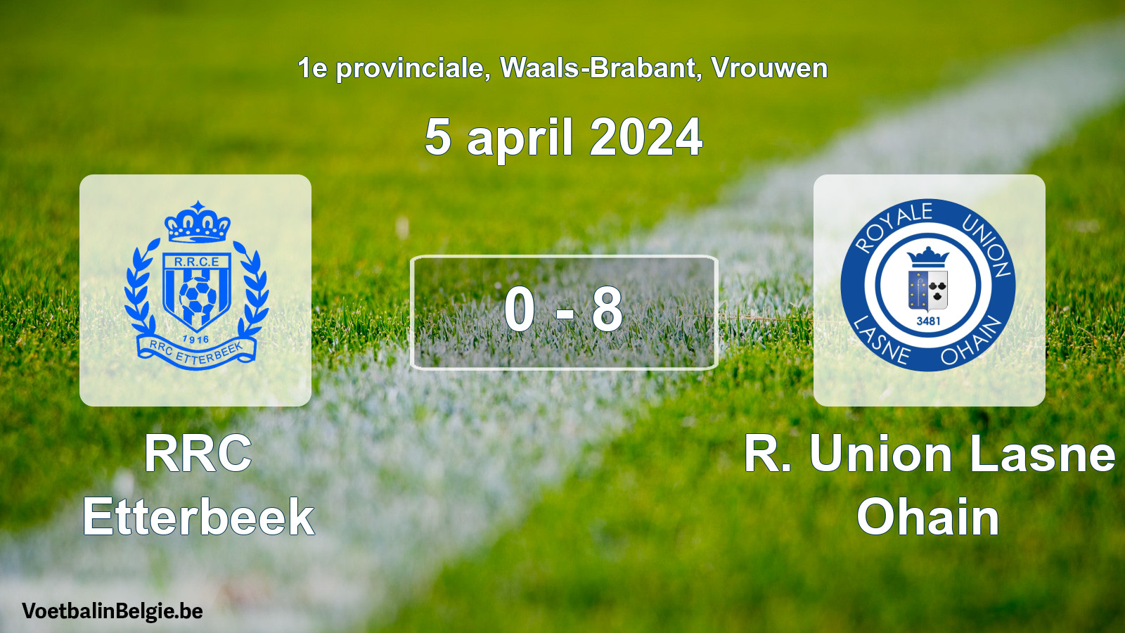 Gespeelde wedstrijd vrouwenvoetbal: RRC Etterbeek - R. Union Lasne Ohain 0 - 8 (5 april 2024)